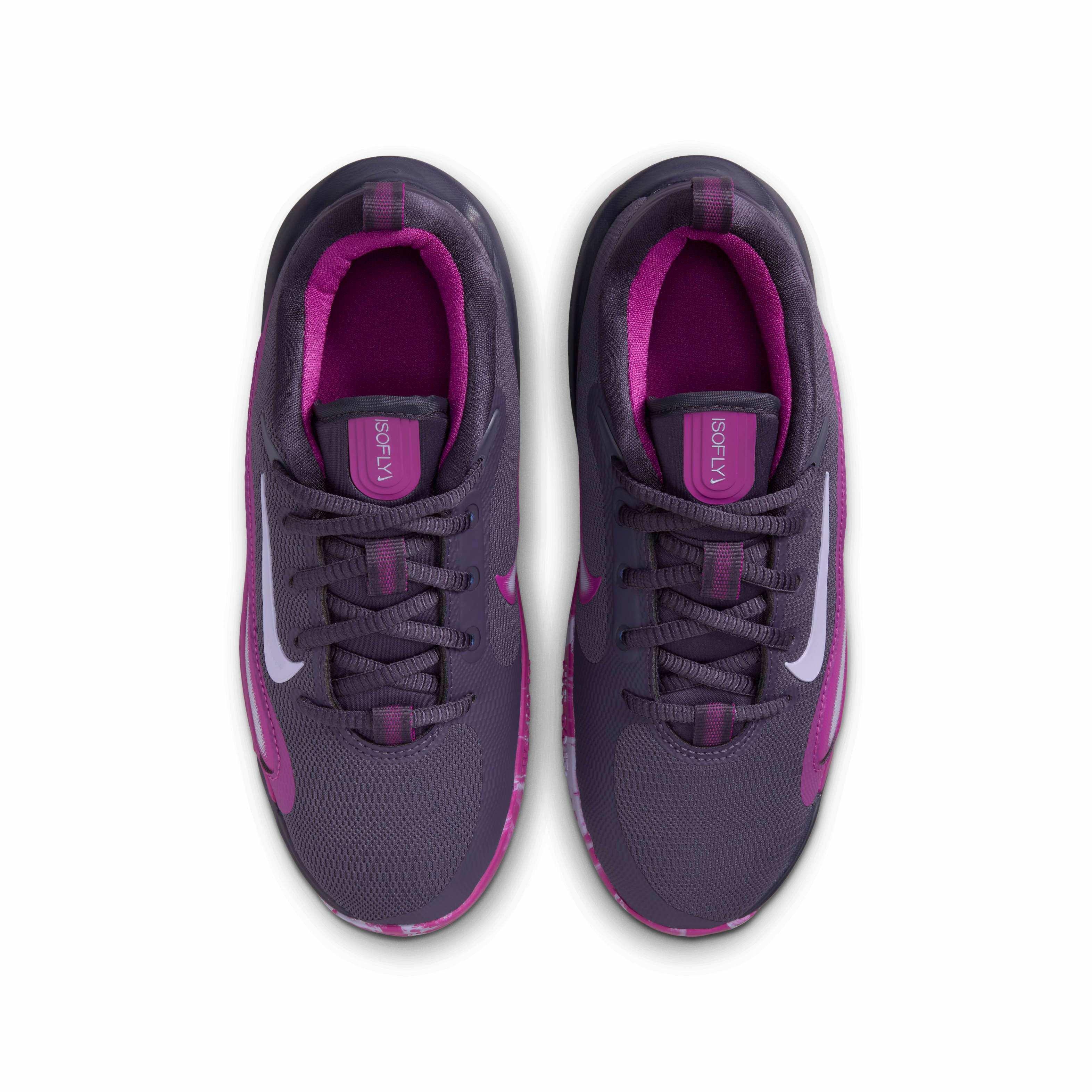 Nike IsoFly Grade School Girls' "Dark Raisin/Hot Fuchsia/Hydrangeas" Basketball Shoe