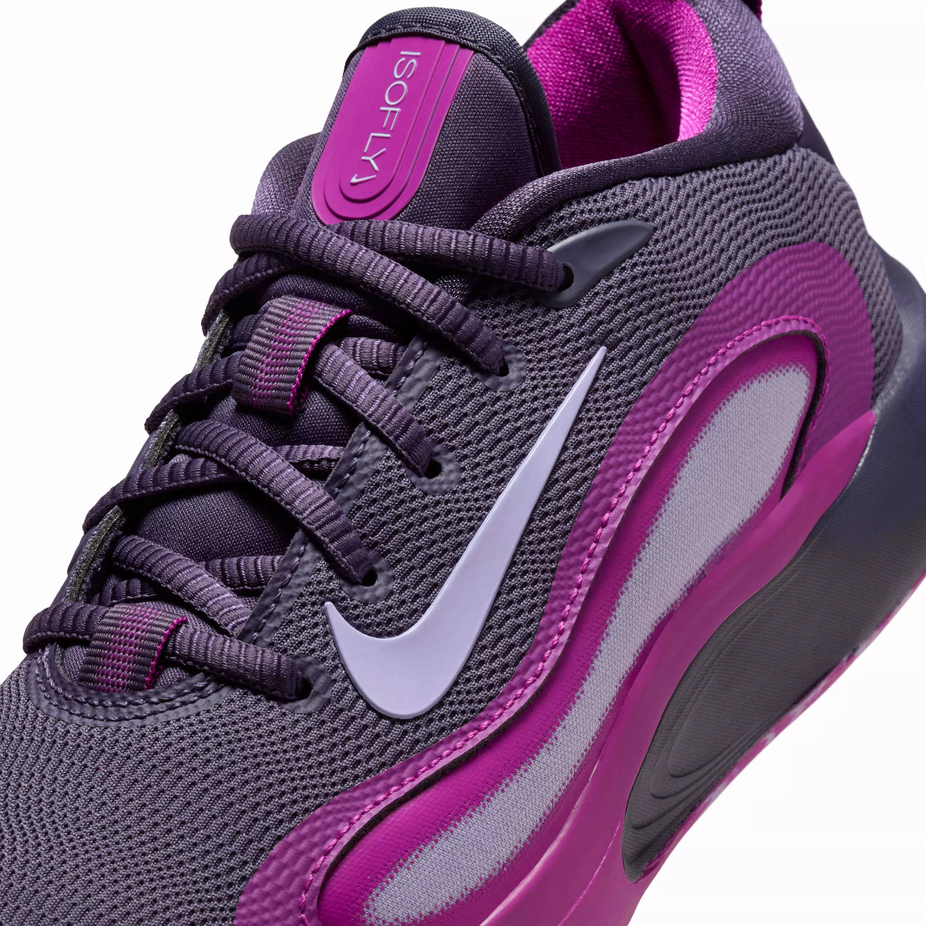 Nike IsoFly "Dark Raisin/Hot Fuchsia/Hydrangeas" Grade School Girls' Basketball Shoe - DK RAISIN/FUCHSIA/HYDRANGEAS