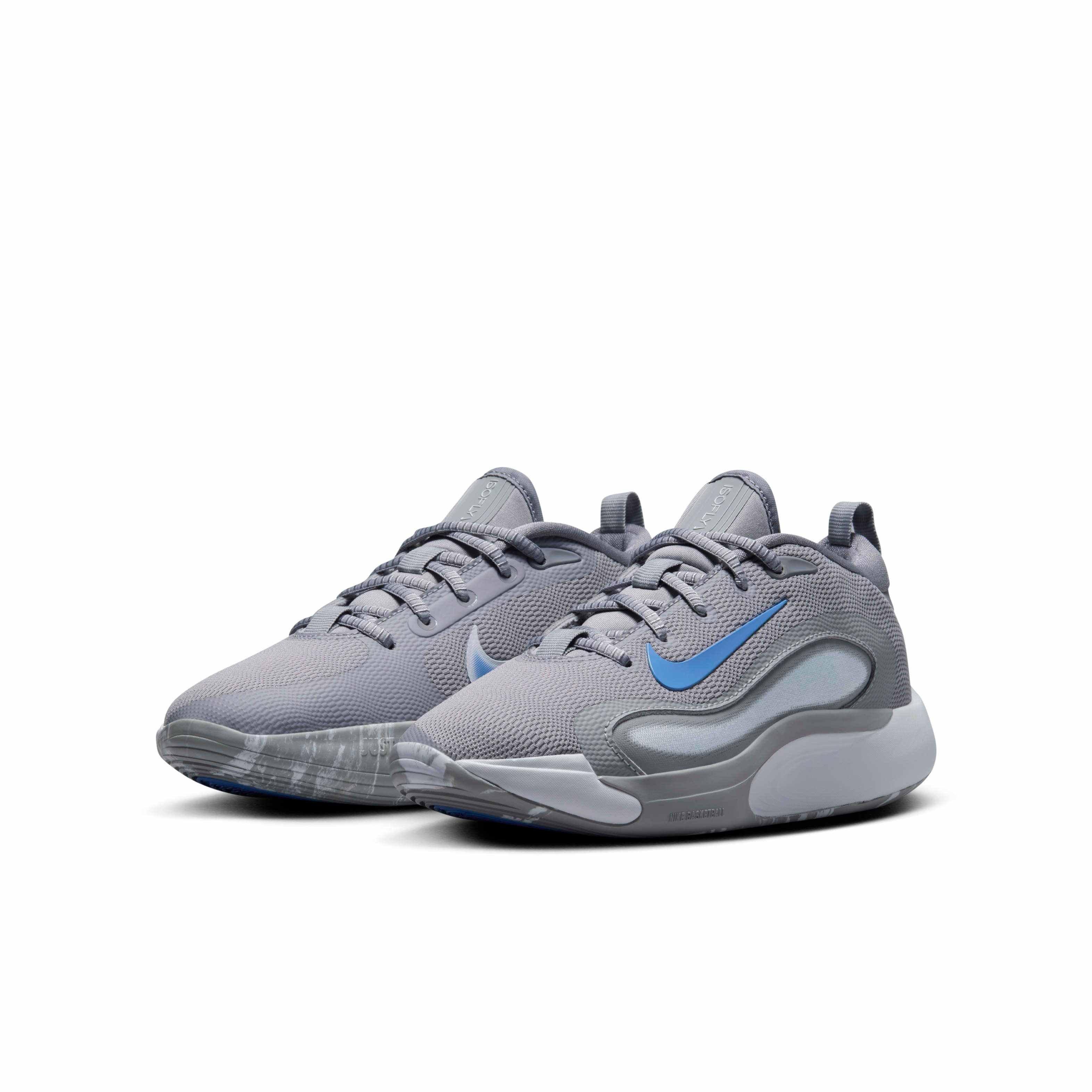 Nike IsoFly Grade School Boys' "Cement Grey/Smoke Grey/Pure Platinum/Royal Pulse" Basketball Shoe
