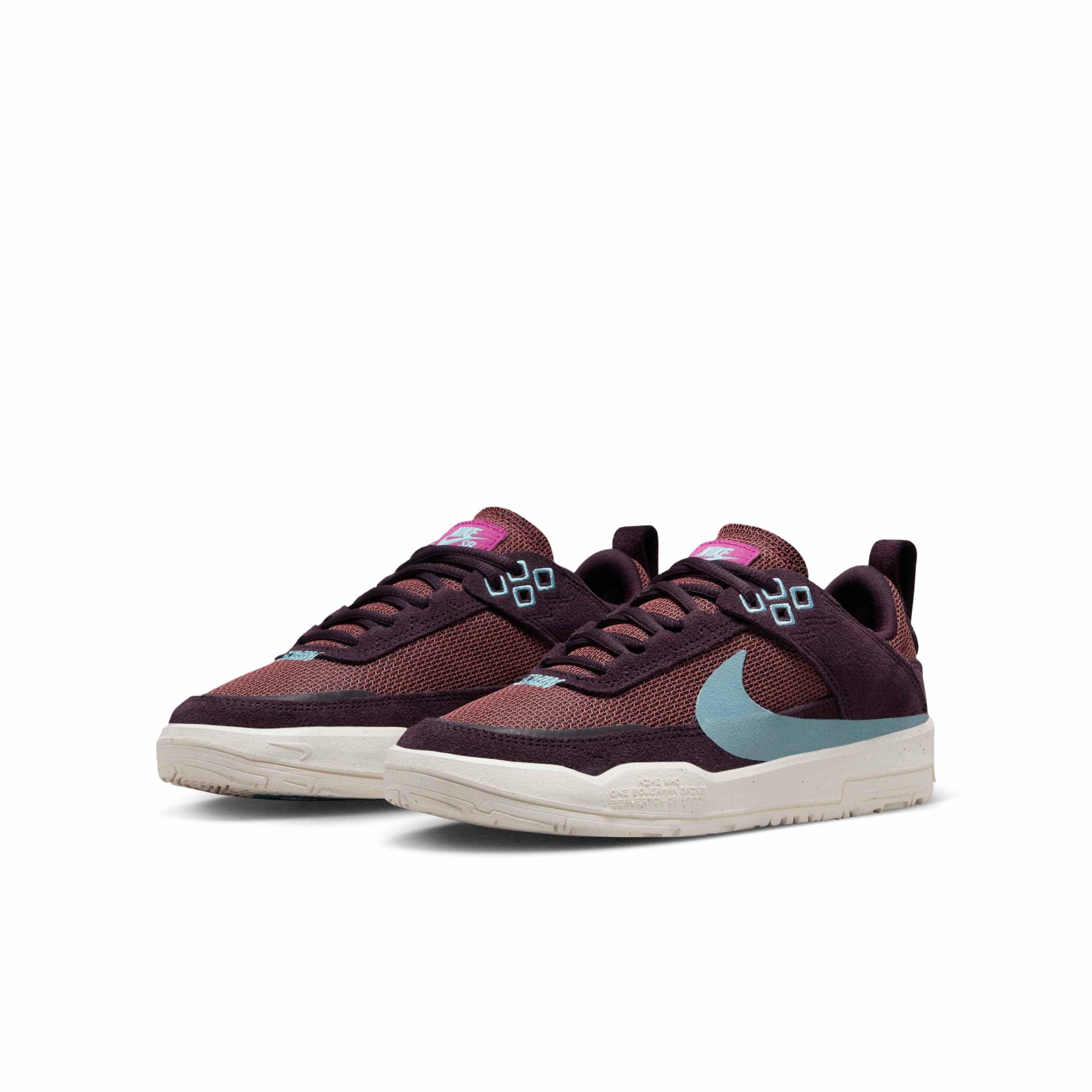 Nike SB Day One "Burgundy Ash/Dark Pony/Sail/Denim Turquoise" Grade School Girls' Skateboarding Shoe - BURGUNDY/DK PONY/SAIL/TURQUOISE Thumbnail View 3