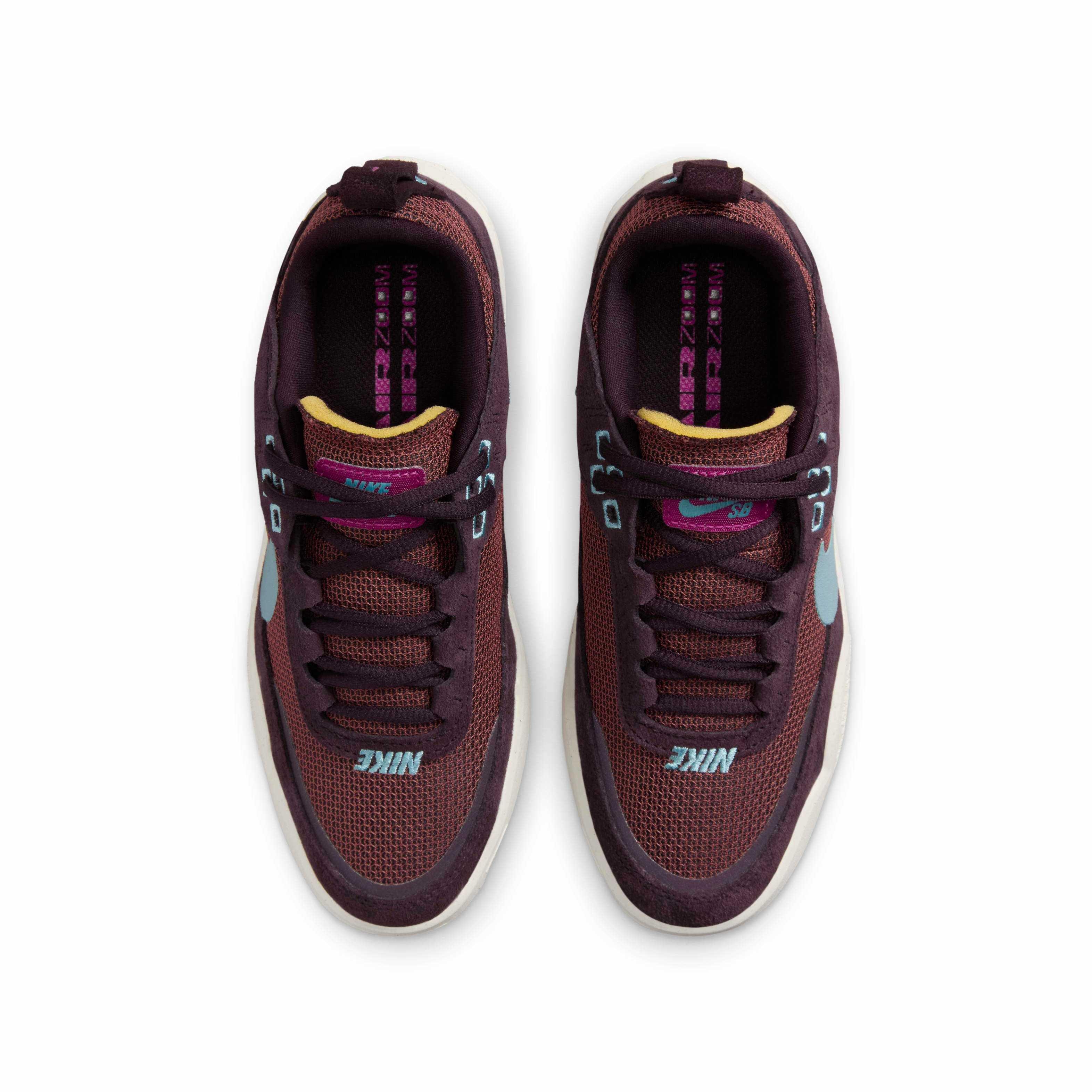 Nike SB Day One "Burgundy Ash/Dark Pony/Sail/Denim Turquoise" Grade School Girls' Skateboarding Shoe - BURGUNDY/DK PONY/SAIL/TURQUOISE Thumbnail View 4