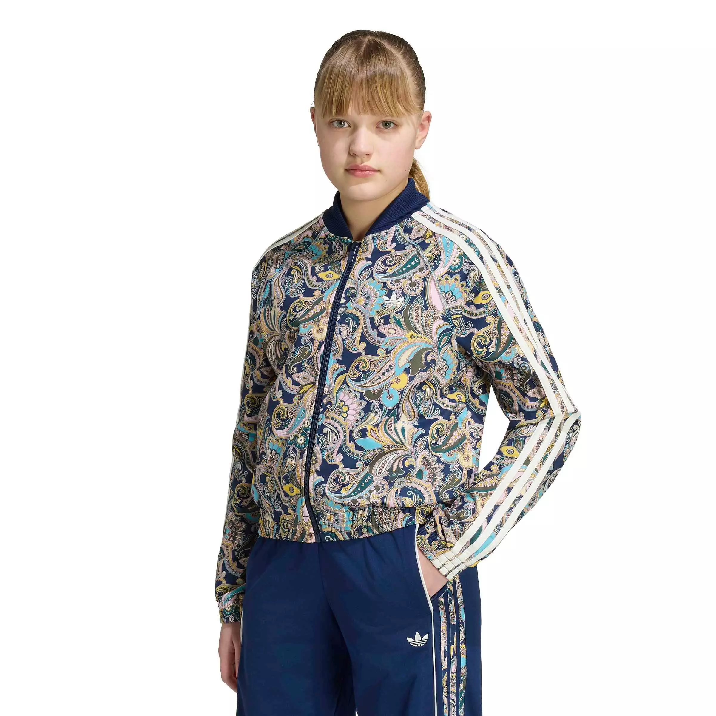 adidas Originals Big Girls' Loose Cropped Paisley Track Top - Multi-Color - MULTI-COLOR