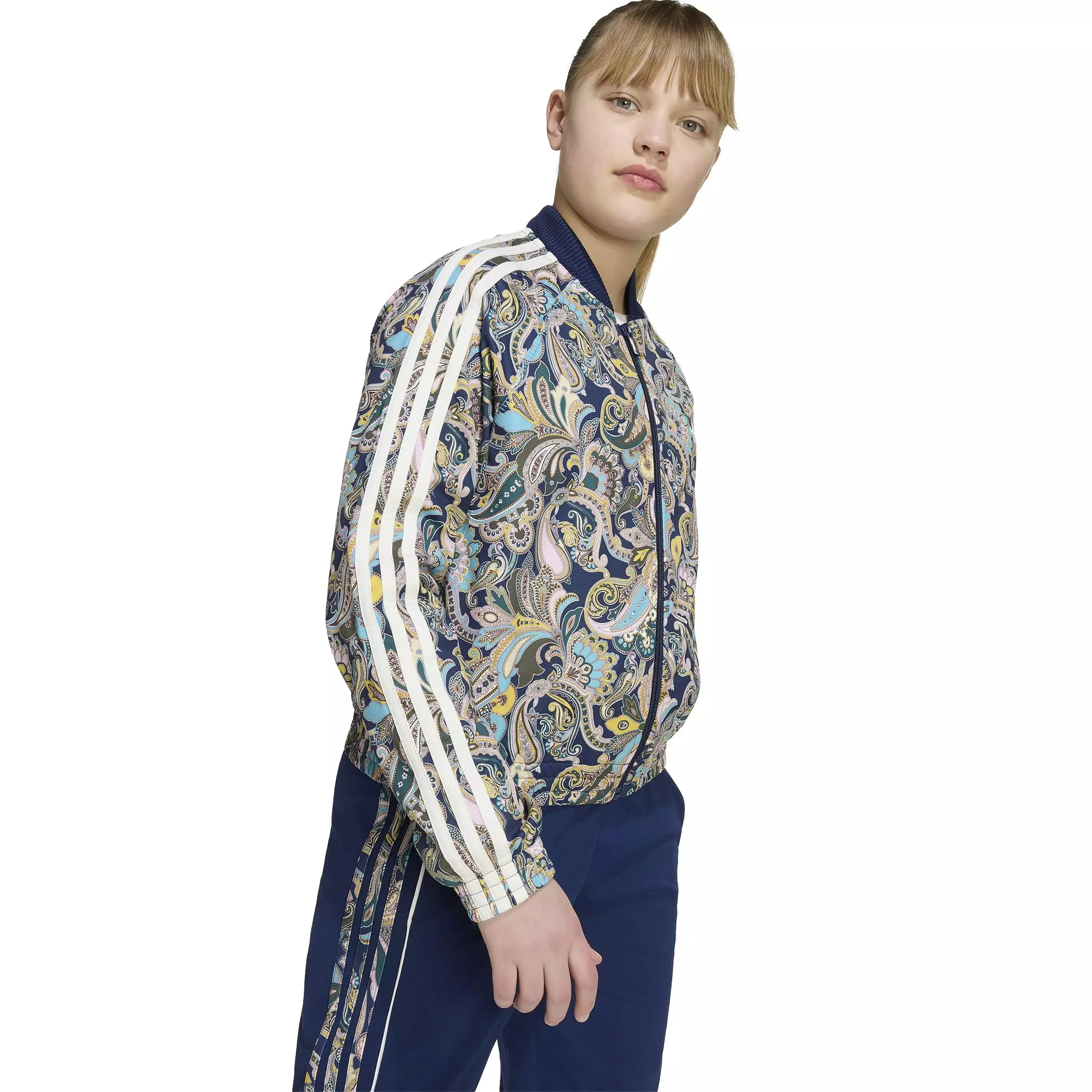 adidas Originals Big Girls' Loose Cropped Paisley Track Top - Multi-Color - MULTI-COLOR