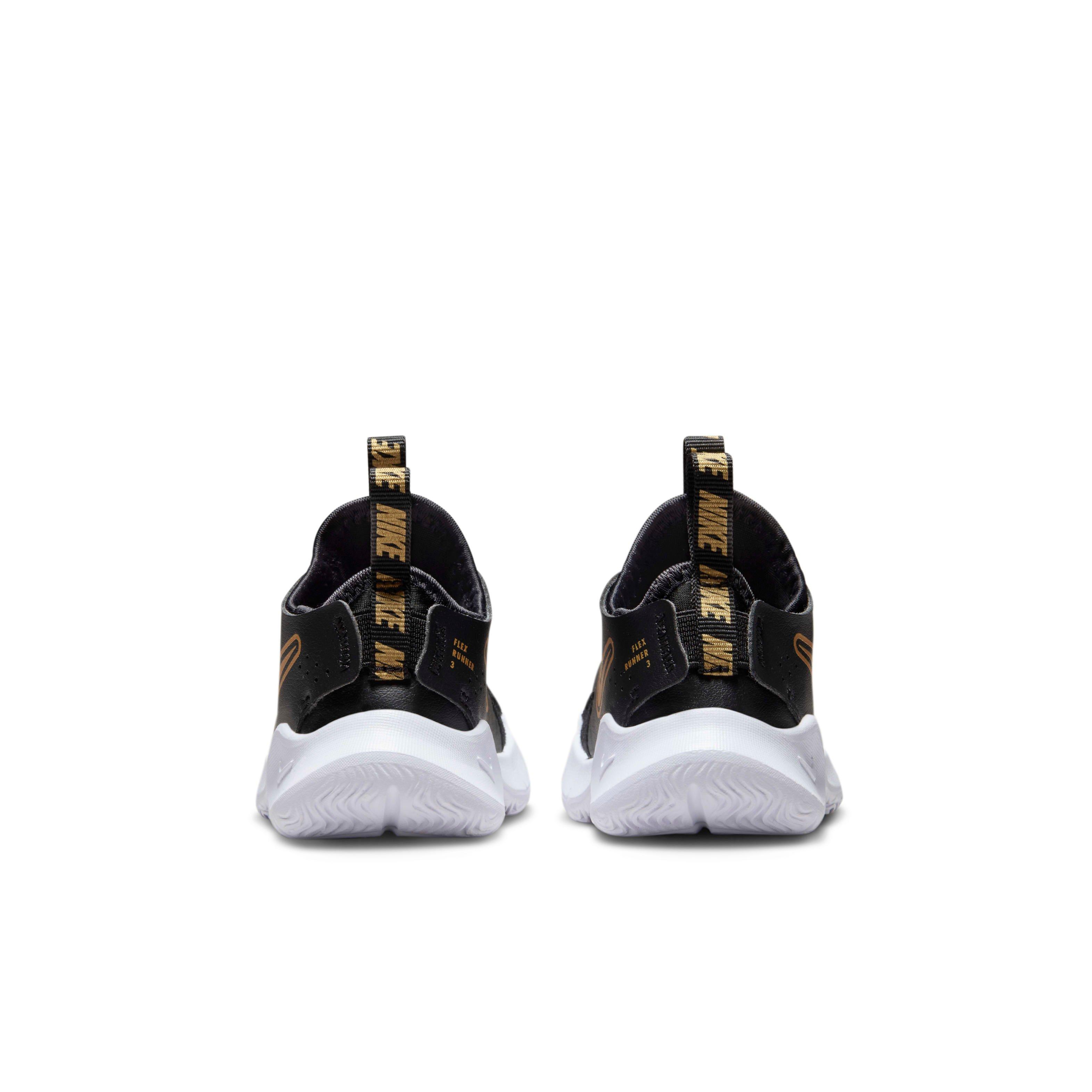 Nike Flex Runner 3 Infant Boys' "Black/White/Metallic Gold" Running Shoe
