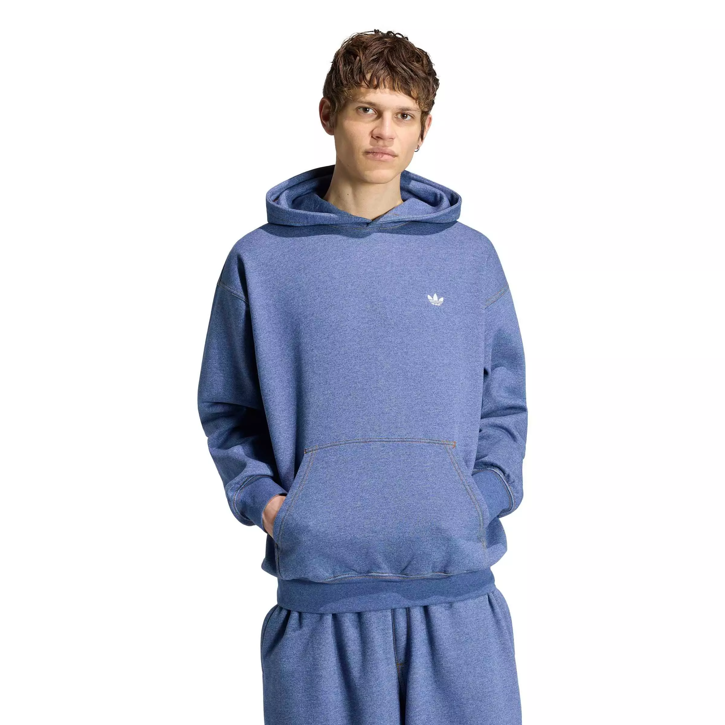 adidas Originals Men's Trefoil Essentials Melange Loose Hoodie - Blue - BLUE