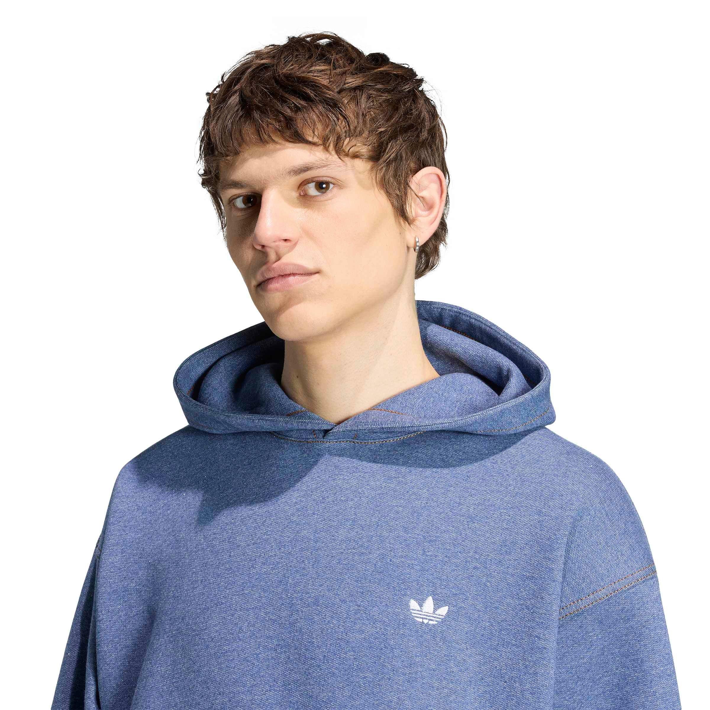 adidas Originals Men's Trefoil Essentials Melange Loose Hoodie - Blue - BLUE Thumbnail View 3