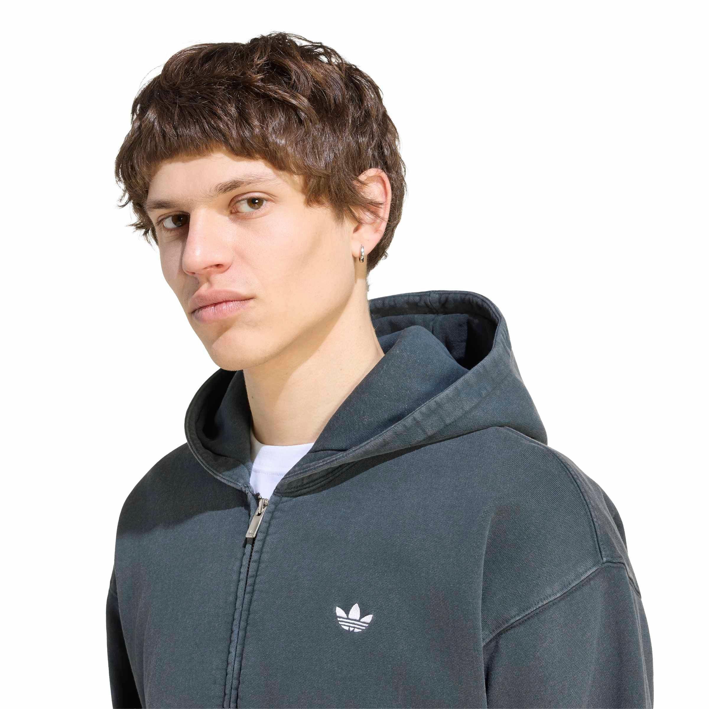 adidas Originals Men's Trefoil Essentials Washed Full-Zip Jacket - Black - BLACK