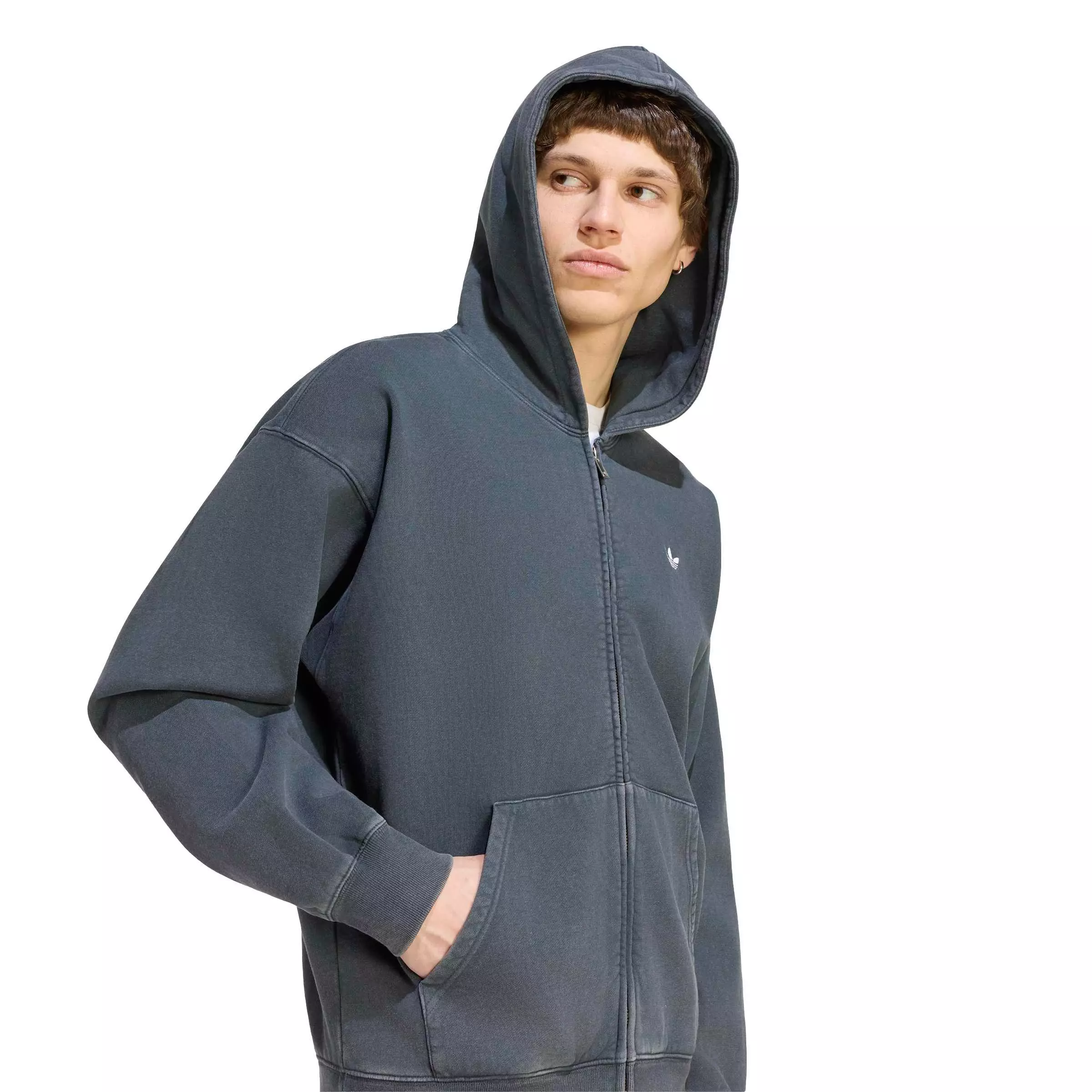 adidas Originals Men's Trefoil Essentials Washed Full-Zip Jacket - Black - BLACK