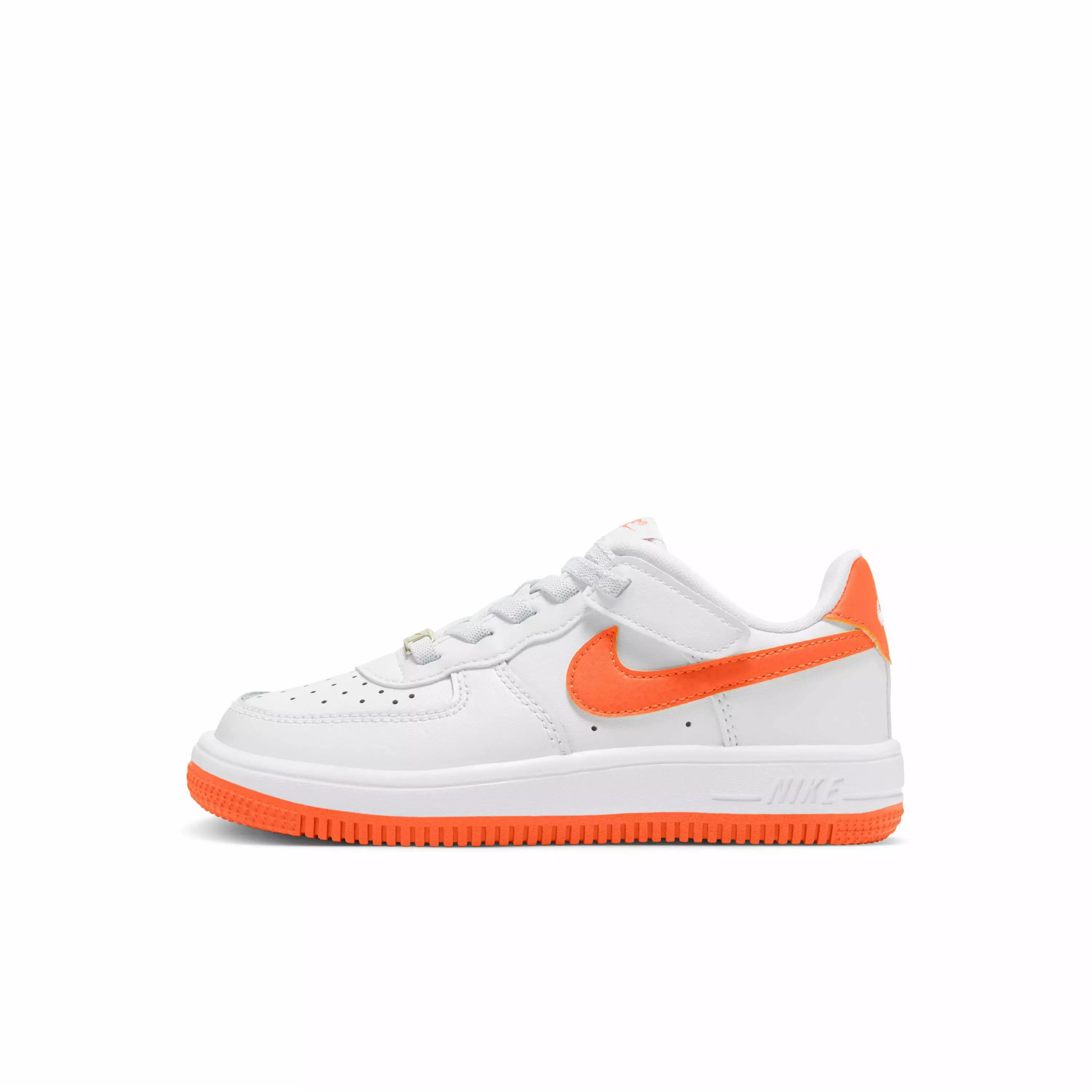 Nike Force 1 Low EasyOn "White/White/Safety Orange" Preschool Boys' Shoe - WHITE/WHITE/ORANGE
