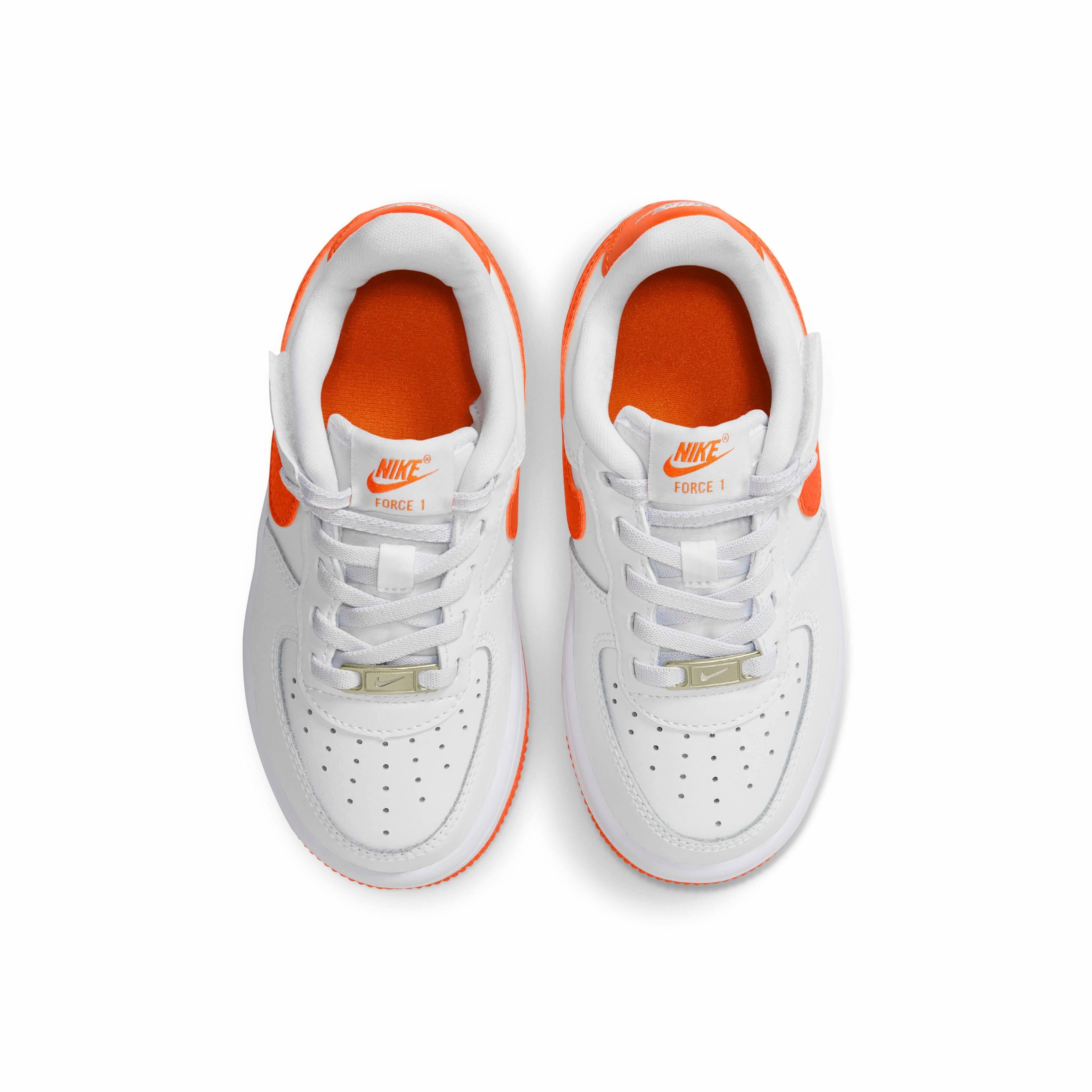 Nike Force 1 Low EasyOn Preschool Boys' "White/White/Safety Orange" Shoe