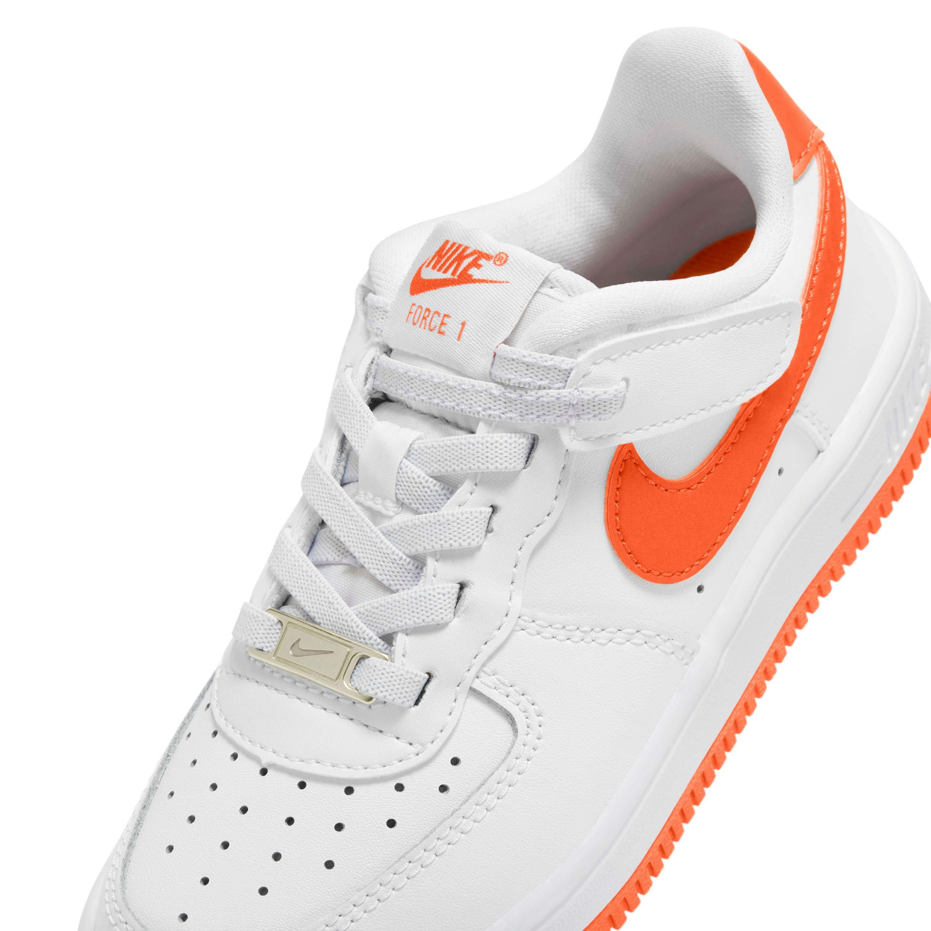 Nike Force 1 Low EasyOn Preschool Boys' "White/White/Safety Orange" Shoe