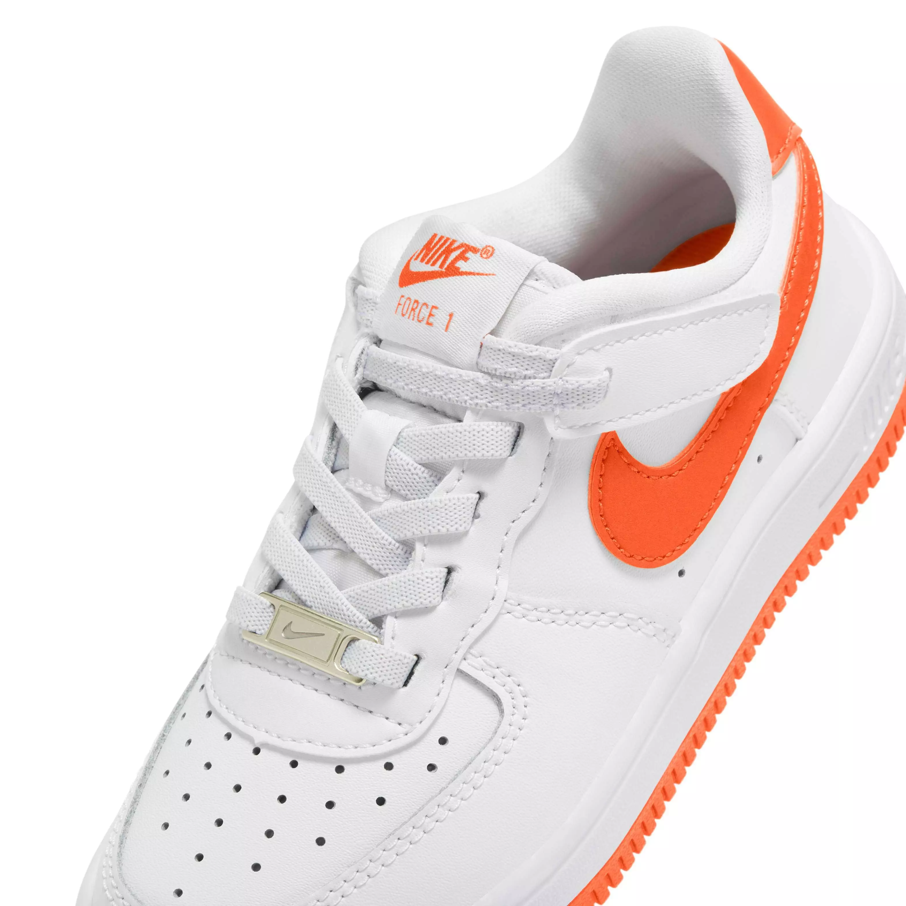 Nike Force 1 Low EasyOn "White/White/Safety Orange" Preschool Boys' Shoe - WHITE/WHITE/ORANGE