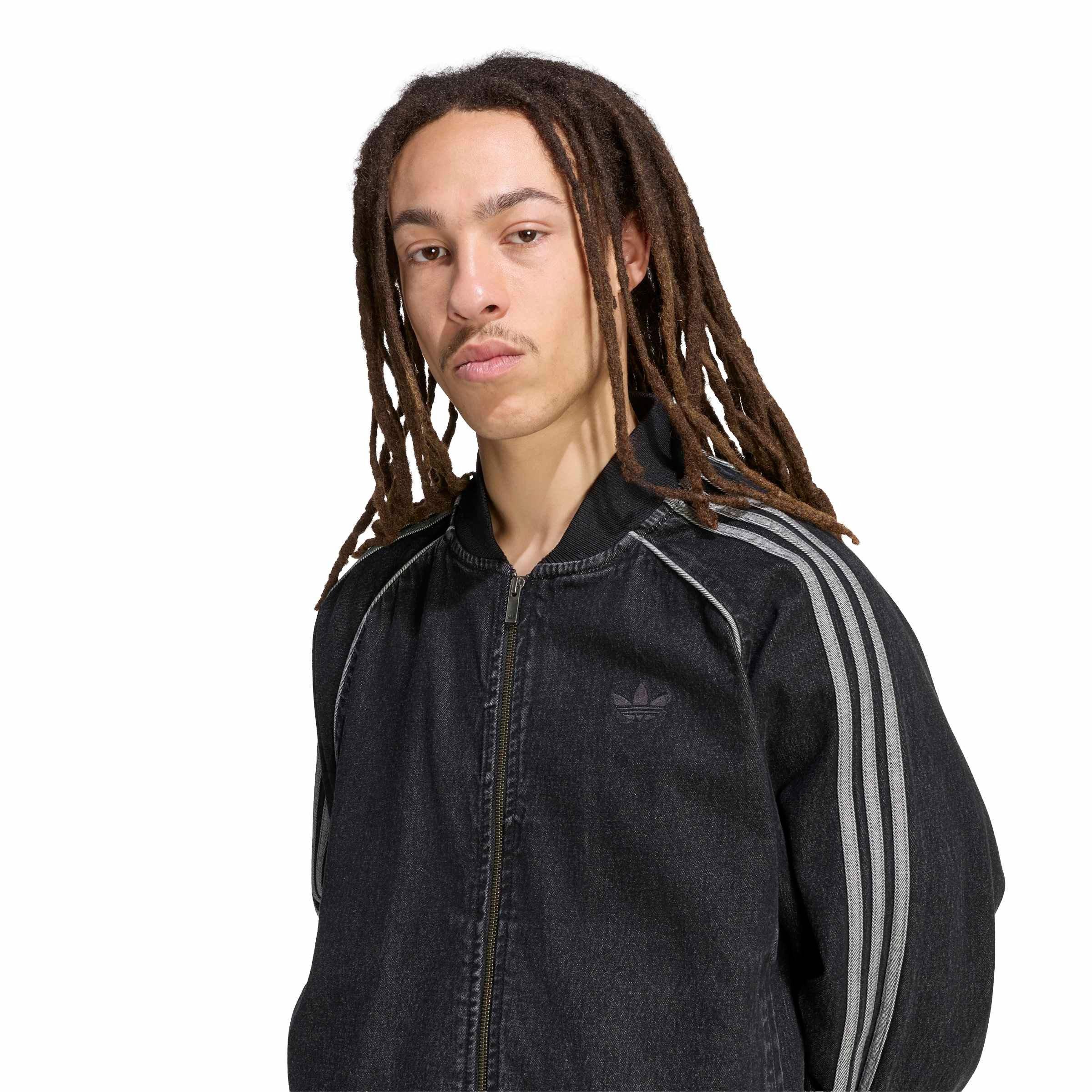 adidas Originals Men's Superstar Adicolor Denim Track Jean Jacket - Black - BLACK Thumbnail View 3