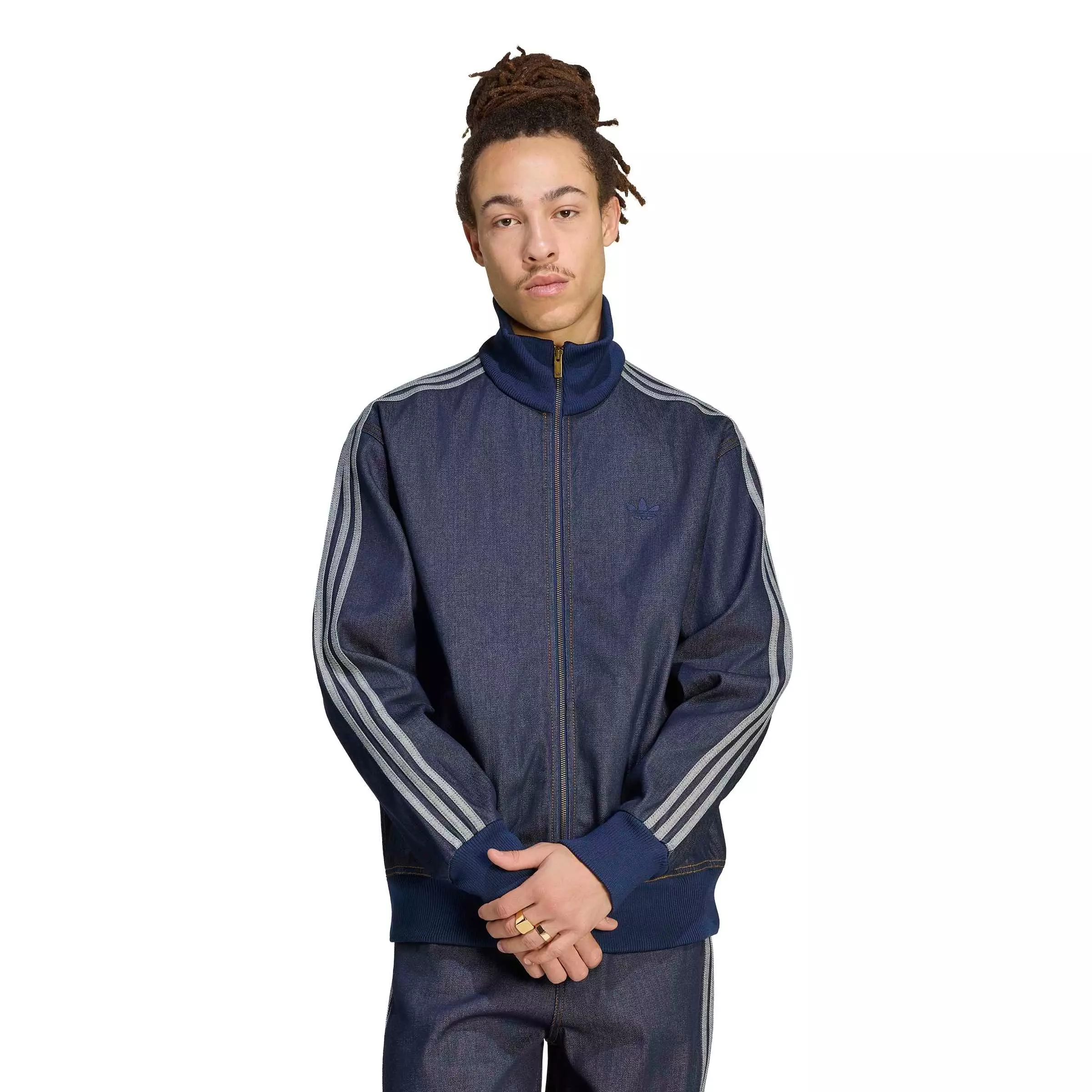 adidas Originals Men's Firebird Adicolor Raw Denim Track Jacket - Blue - BLUE