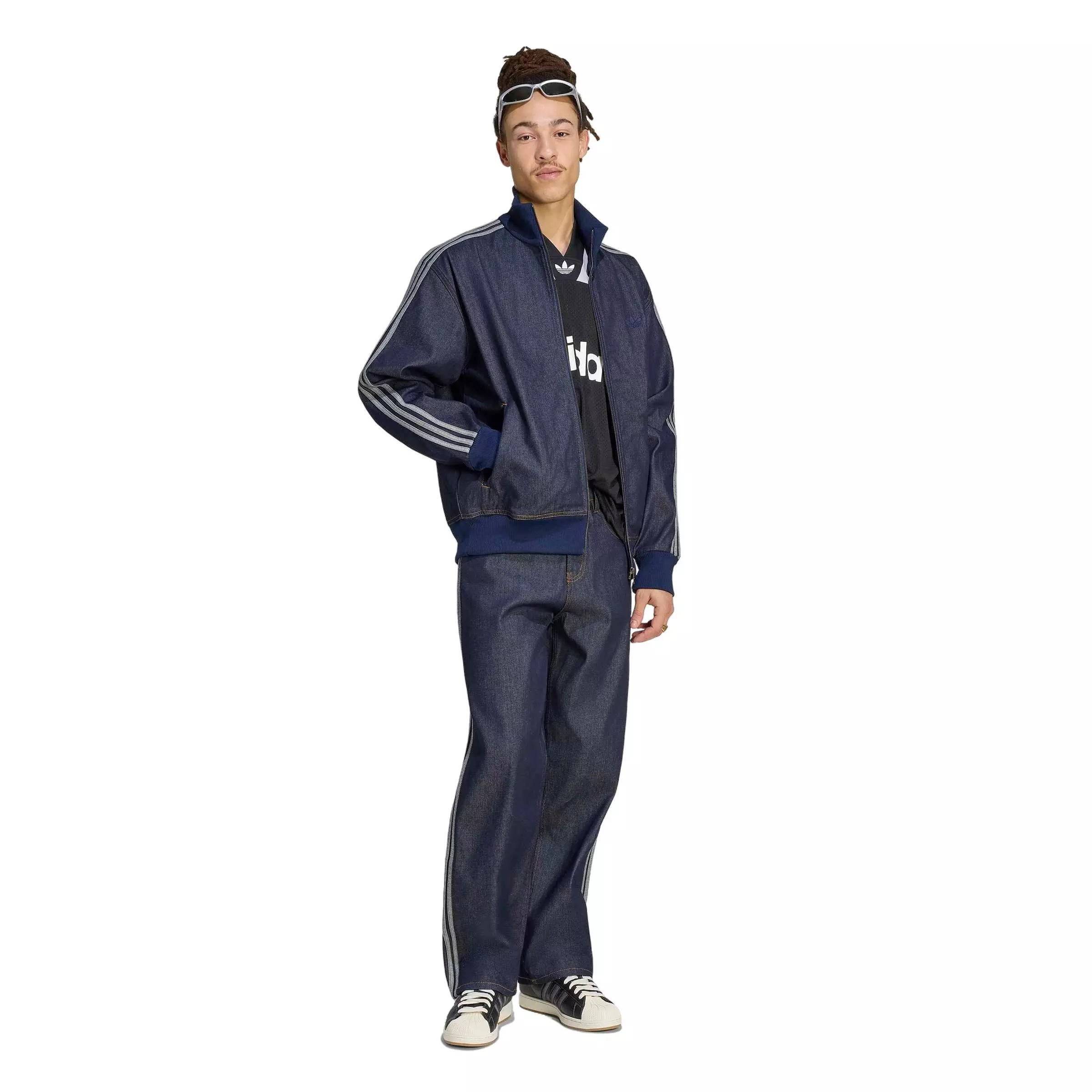 adidas Originals Men's Firebird Adicolor Raw Denim Track Jacket - Blue - BLUE