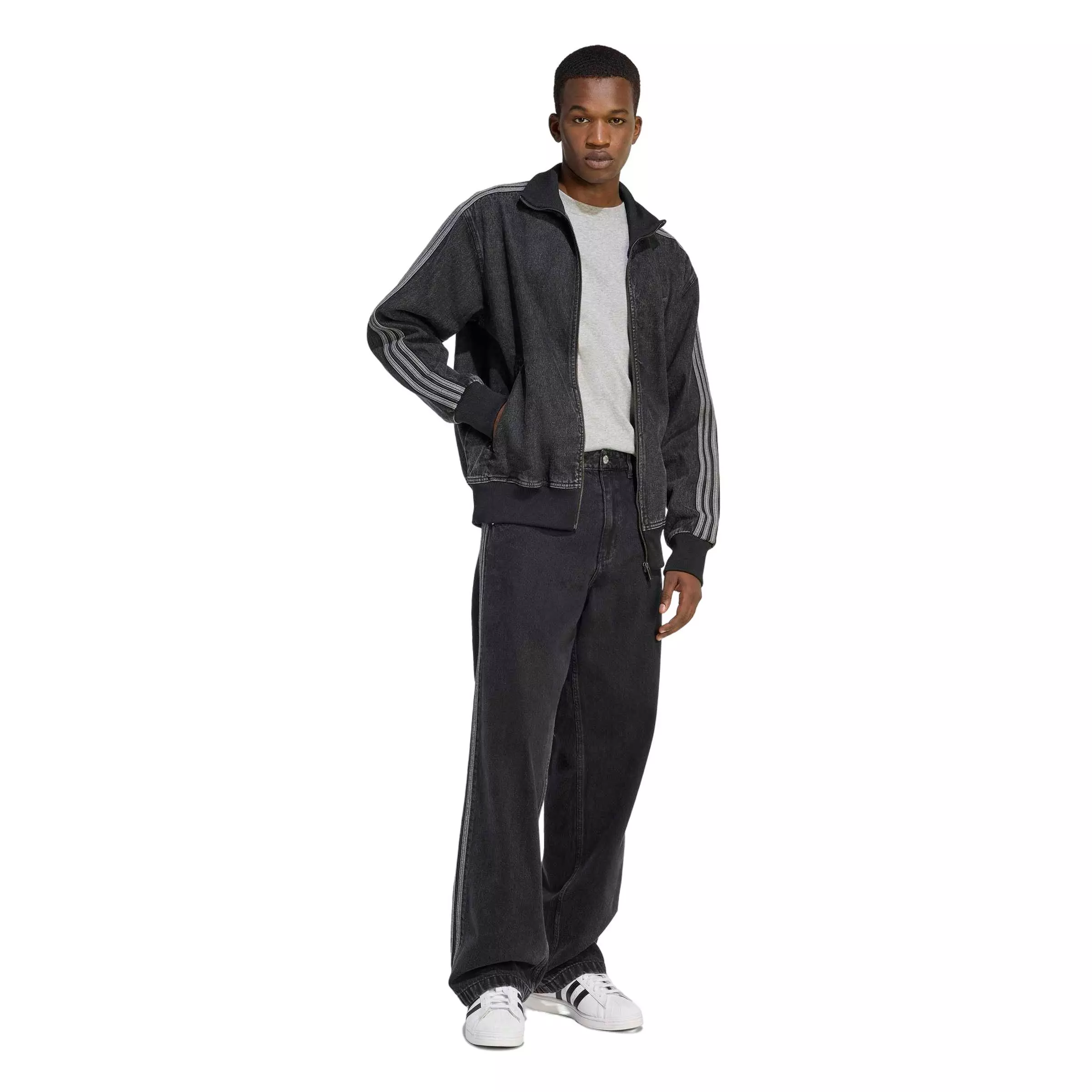 adidas Originals Men's Adicolor Denim Firebird Track Top - Black - BLACK