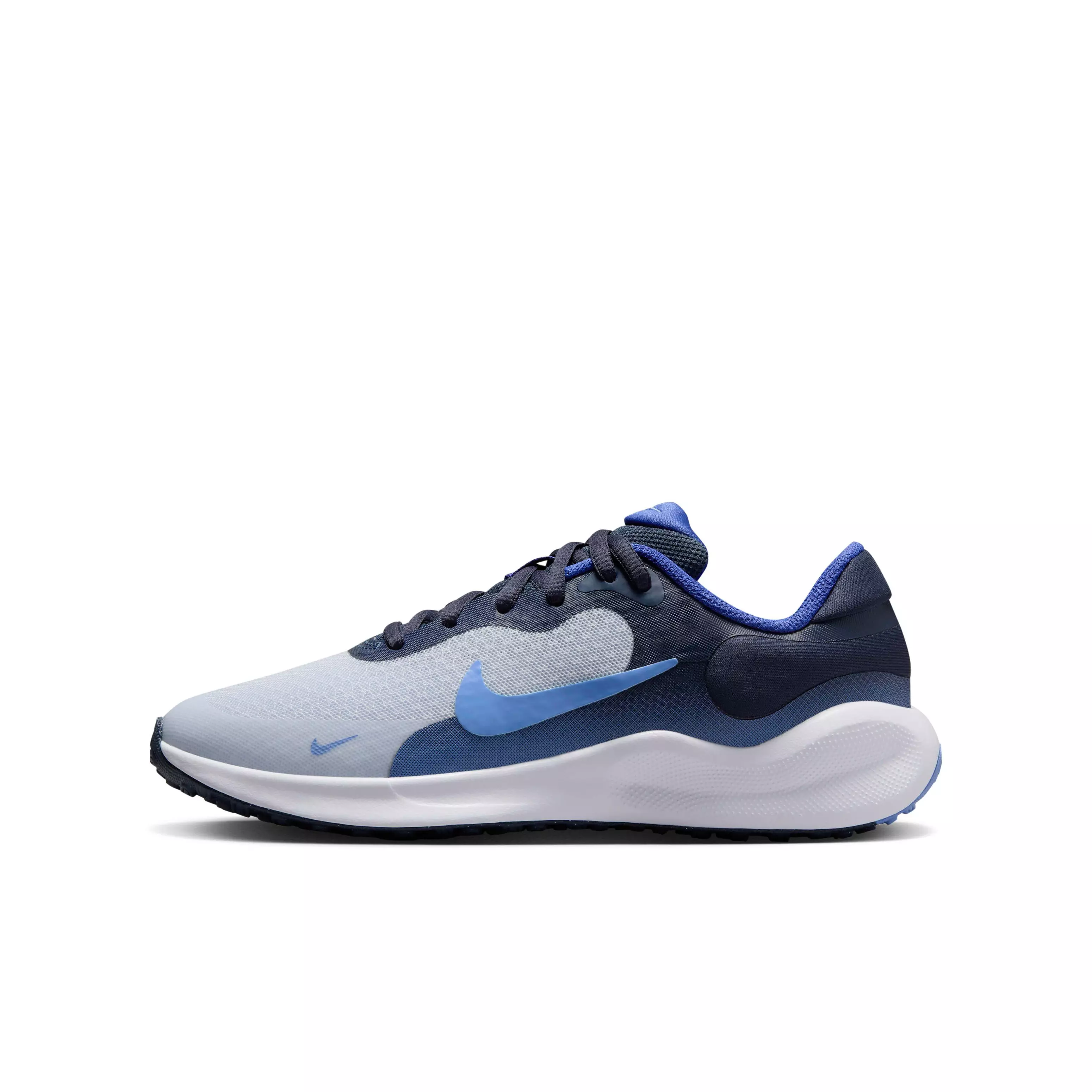 Nike Revolution 7 "Football Grey/Thunder Blue/Astronomy Blue/Royal Pulse" Grade School Boys' Running Shoe - GREY/BLUE/BLUE/ROYAL