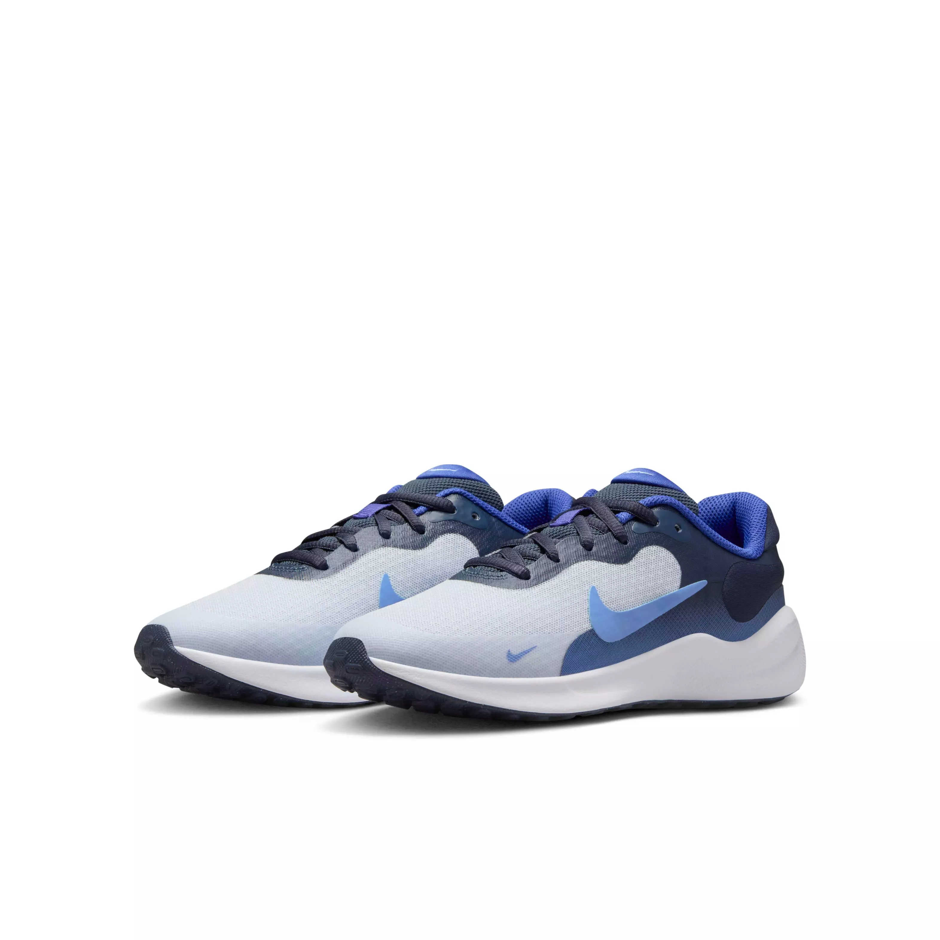 Nike Revolution 7 "Football Grey/Thunder Blue/Astronomy Blue/Royal Pulse" Grade School Boys' Running Shoe - GREY/BLUE/BLUE/ROYAL