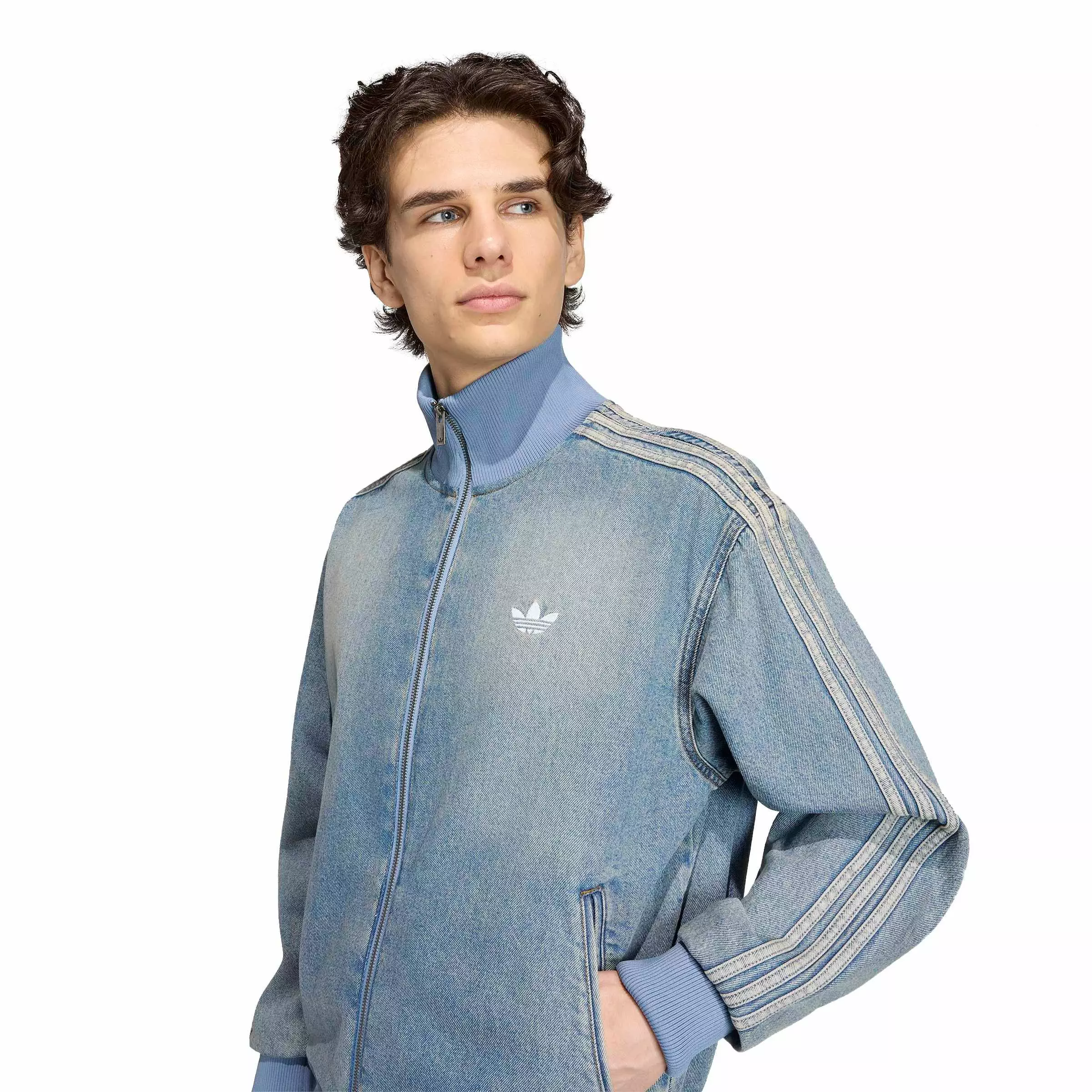 adidas Originals Men's Firebird Adicolor Denim Track Jacket - Lt Blue - LT BLUE