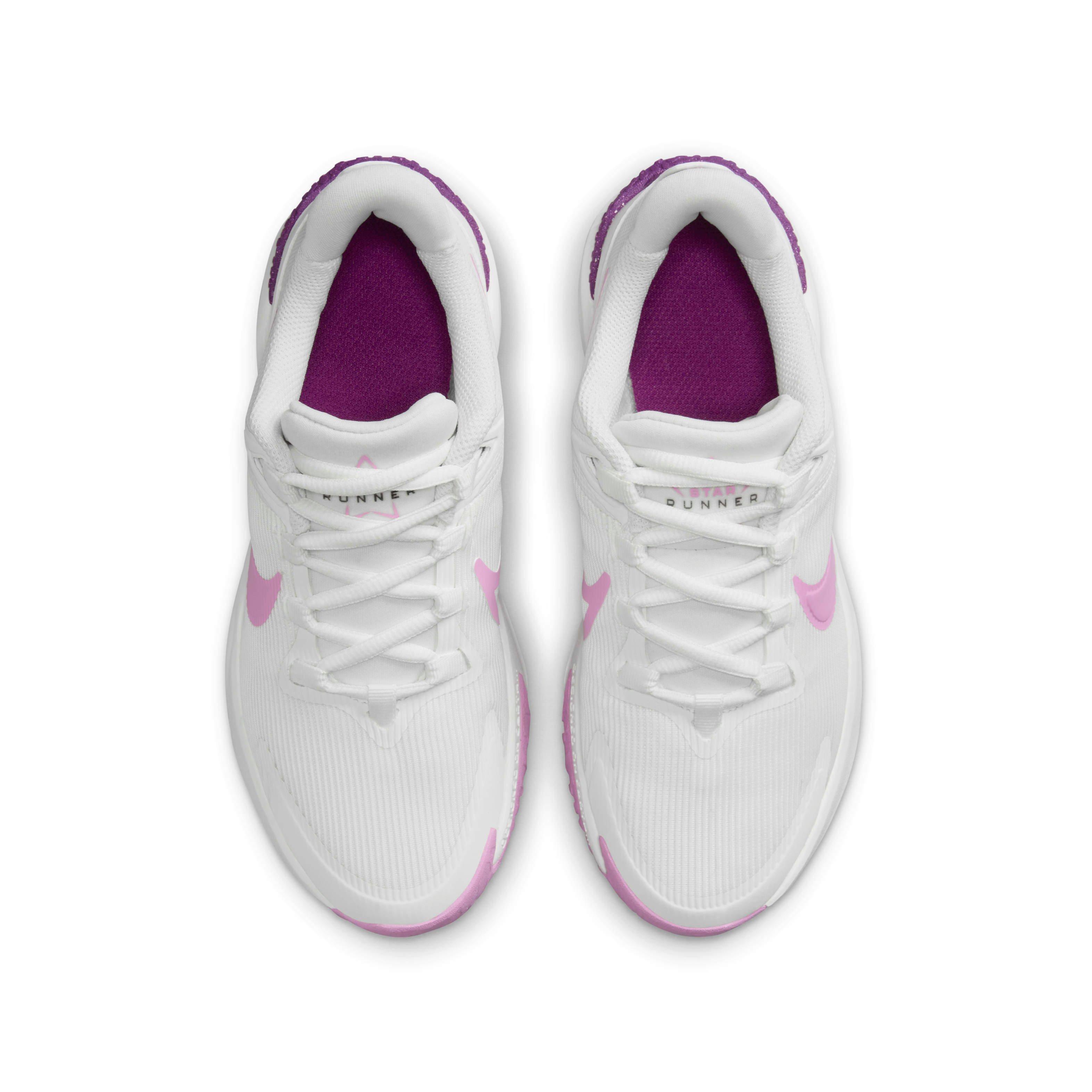 Nike Star Runner 4 "Summit White/Viotech/Summit White/Beyond Pink" Grade School Girls' Running Shoe - WHITE/VIOTECH/WHITE/PINK Thumbnail View 4