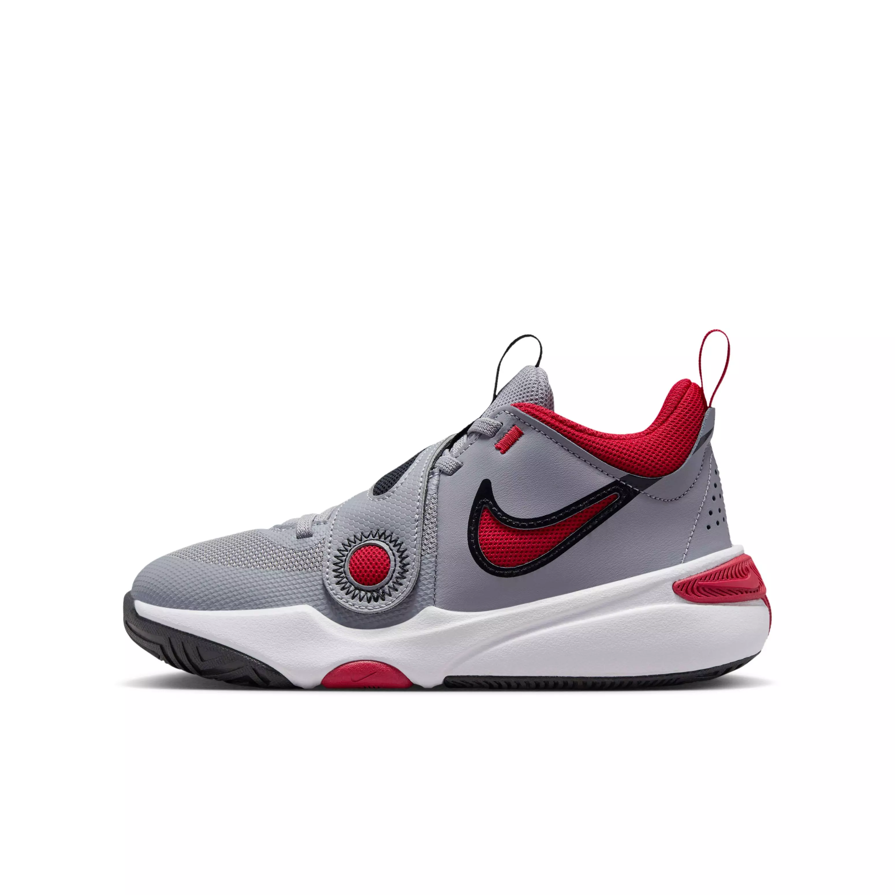 Nike Team Hustle D 11 "Cement Grey/Black/White/Gym Red" Grade School Boys' Basketball Shoe - GREY/BLACK/WHITE/RED