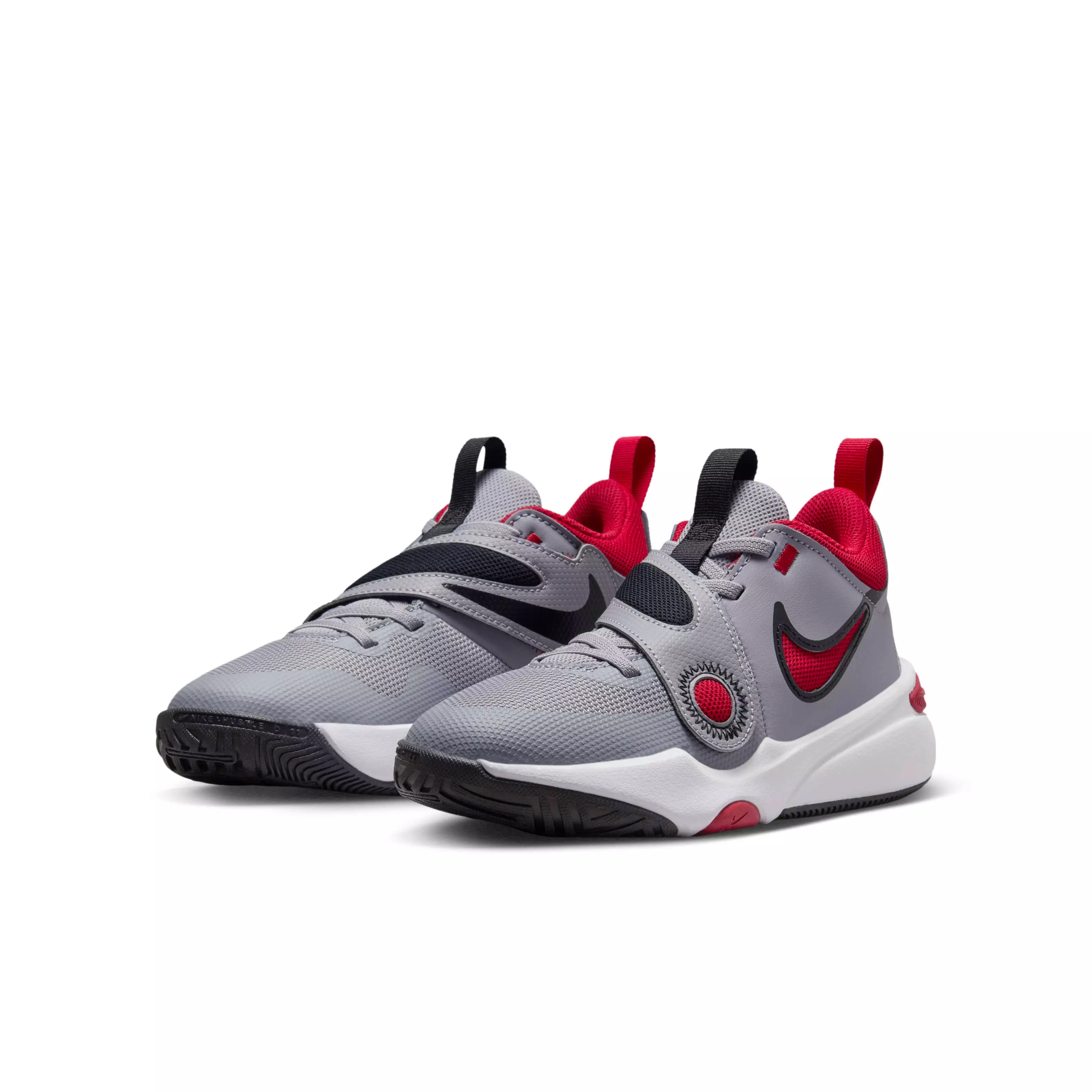 Nike Team Hustle D 11 "Cement Grey/Black/White/Gym Red" Grade School Boys' Basketball Shoe - GREY/BLACK/WHITE/RED