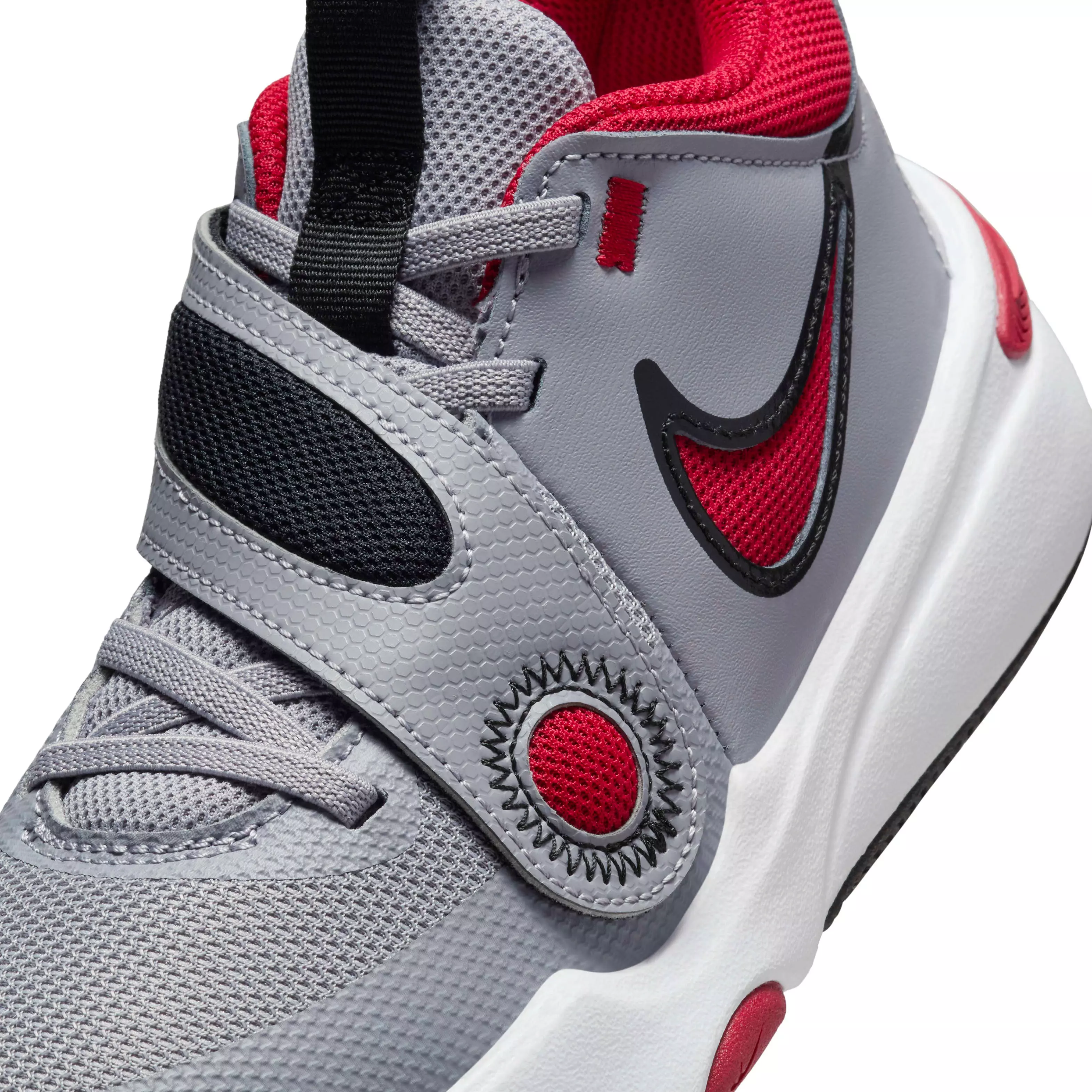 Nike Team Hustle D 11 "Cement Grey/Black/White/Gym Red" Grade School Boys' Basketball Shoe - GREY/BLACK/WHITE/RED