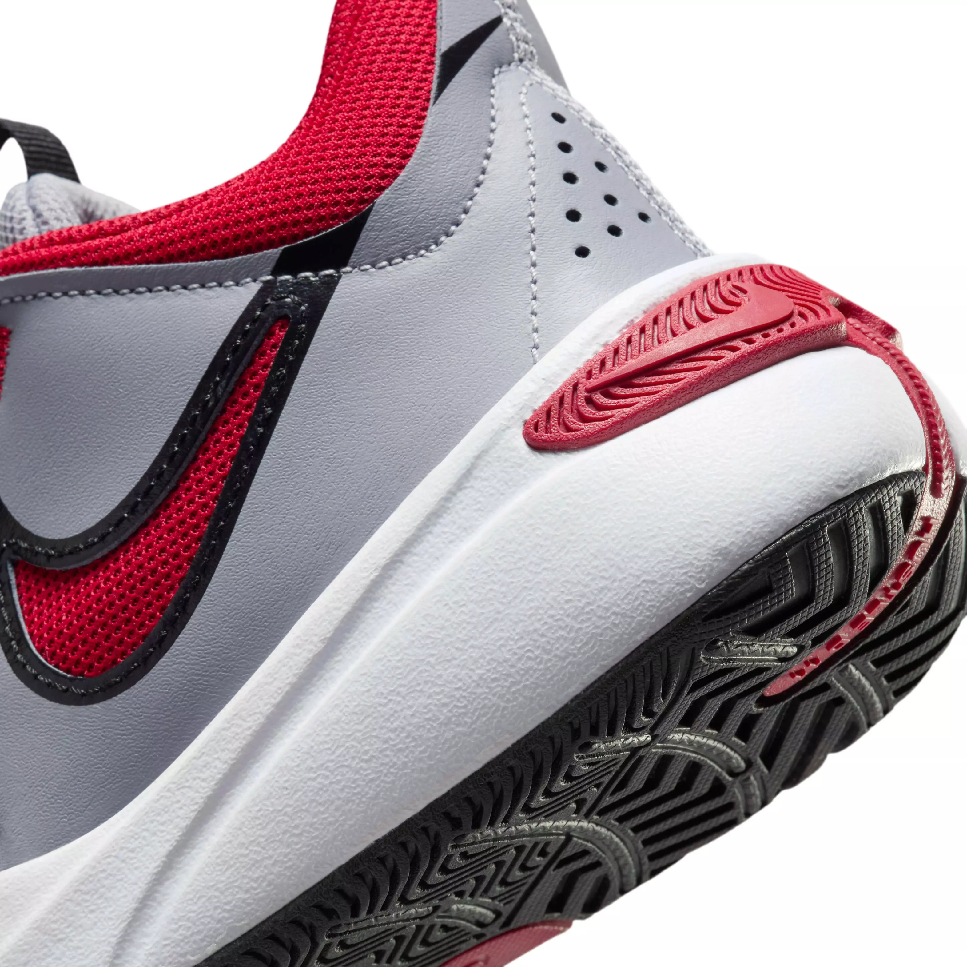 Nike Team Hustle D 11 "Cement Grey/Black/White/Gym Red" Grade School Boys' Basketball Shoe - GREY/BLACK/WHITE/RED
