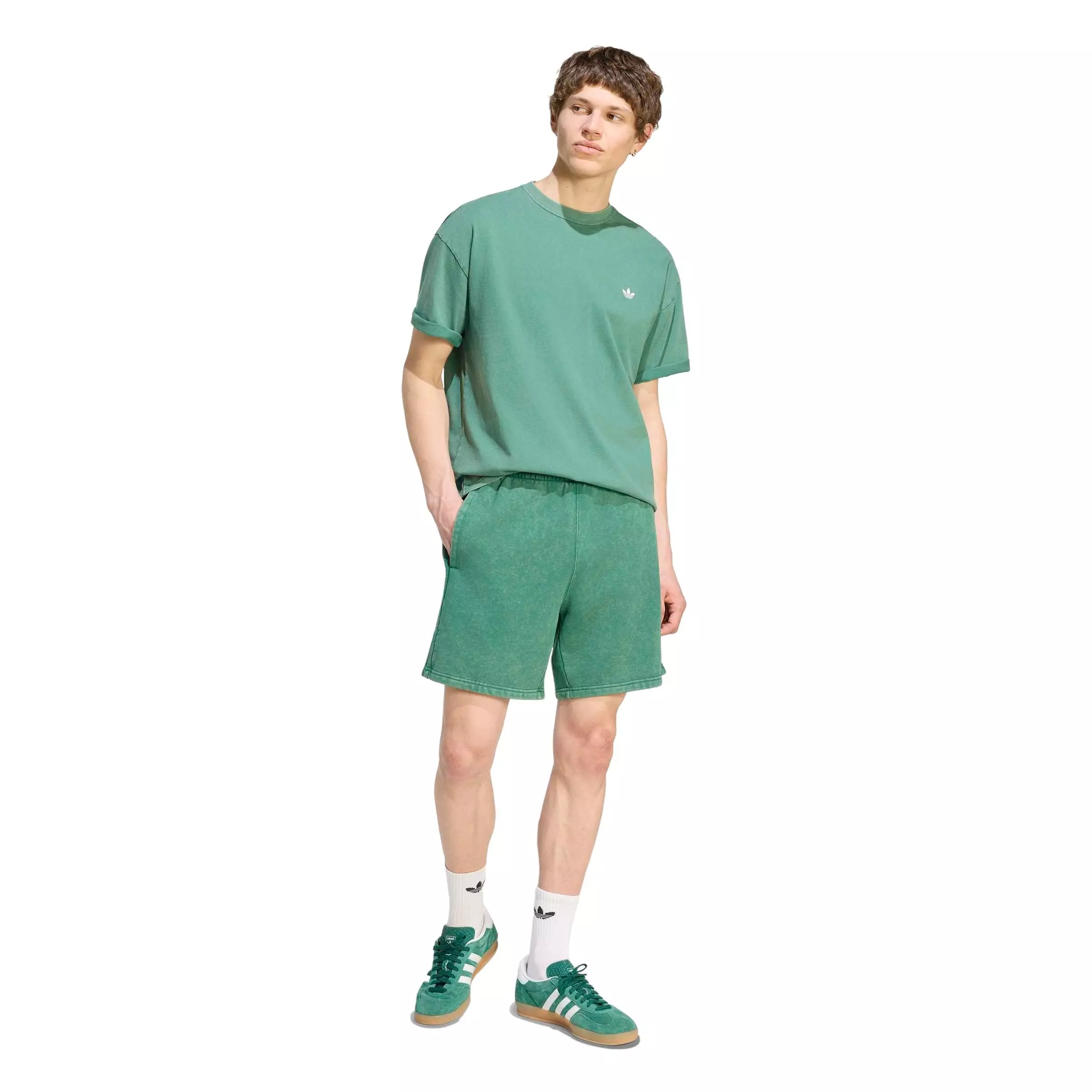 adidas Originals Men's Trefoil Essentials Washed Loose T-Shirt - Green - GREEN