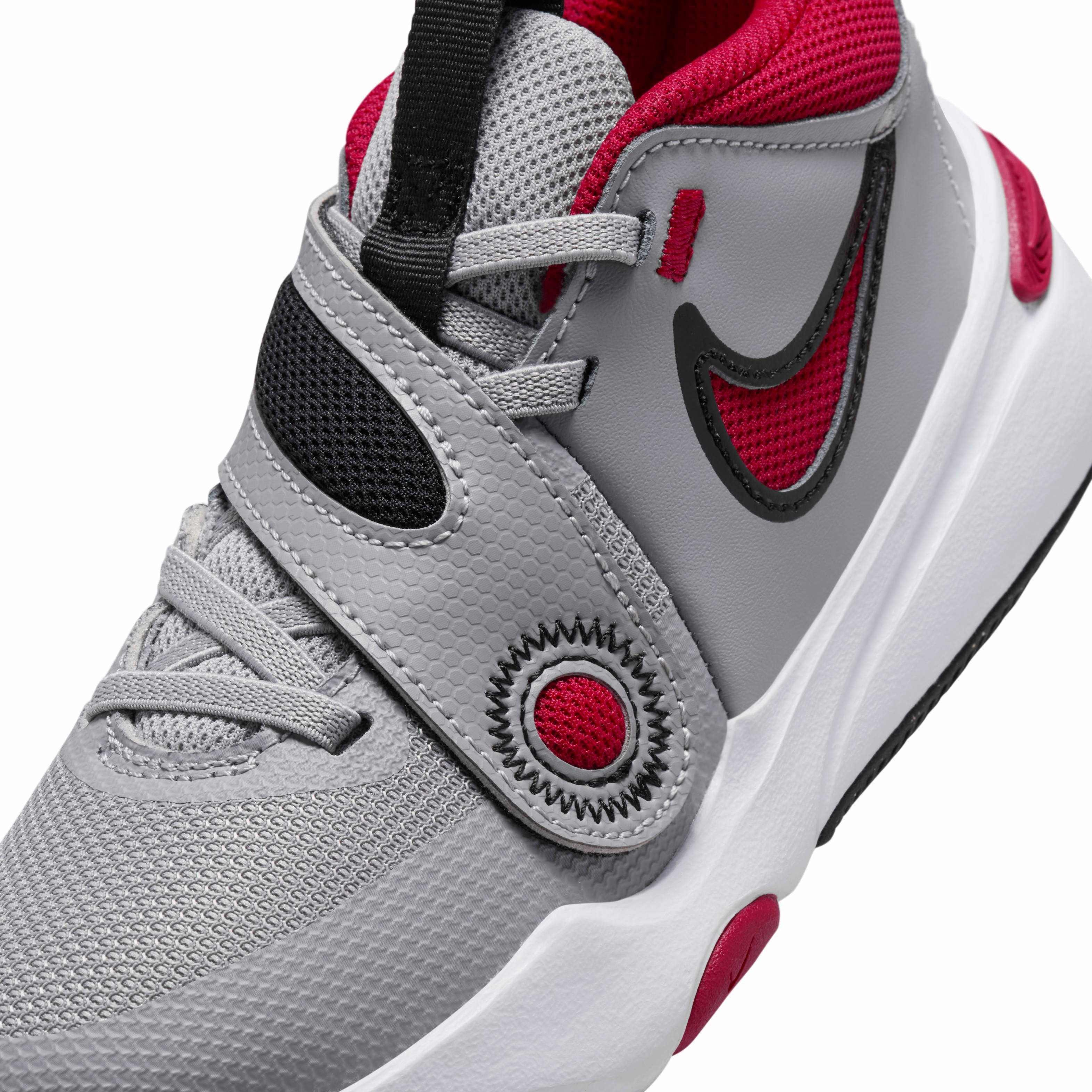 Nike Team Hustle D 11 Preschool Boys' "Cement Grey/Black/White/Gym Red" Basketball Shoe