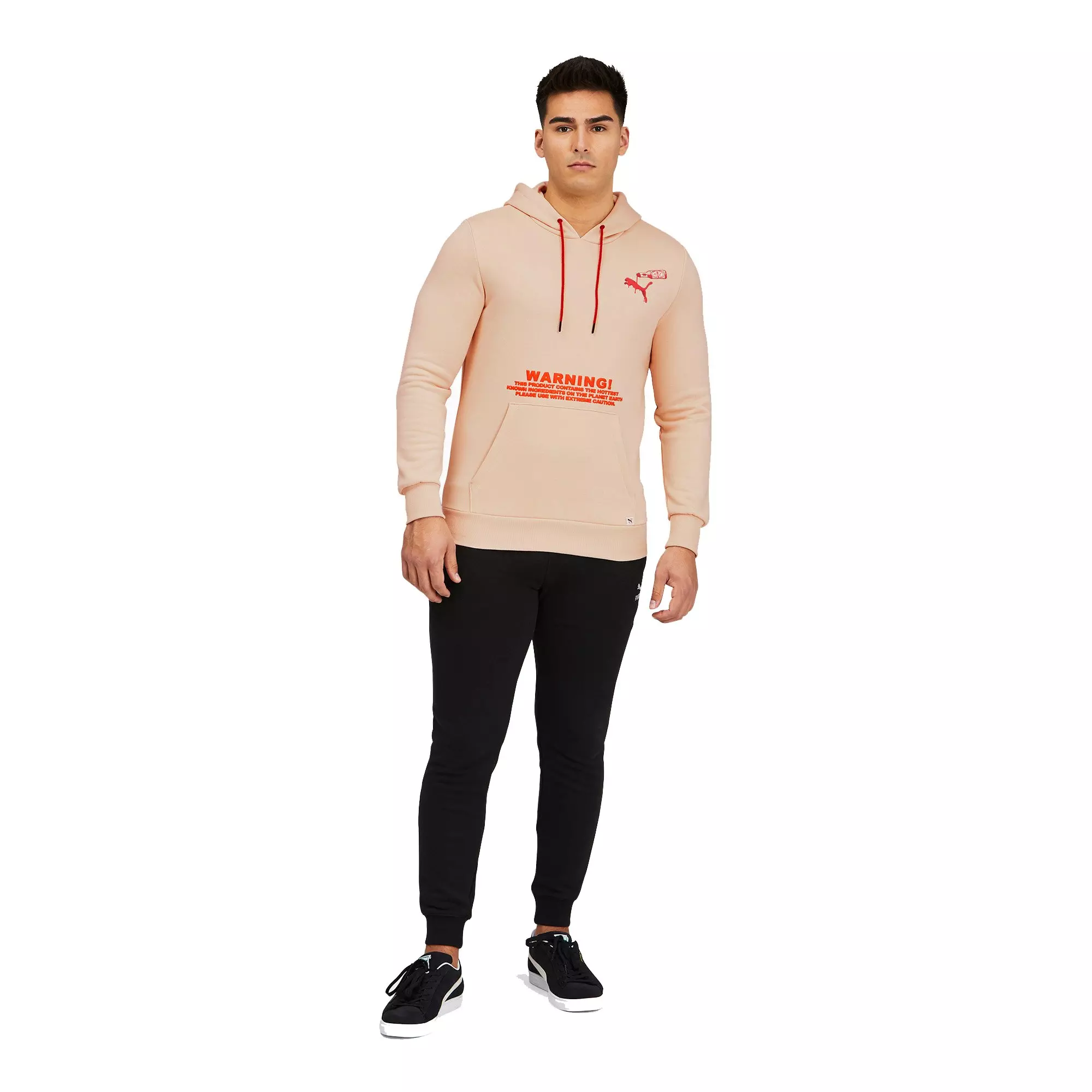 Puma Men's Pink Caliente Pullover Hoodie - BEIGE