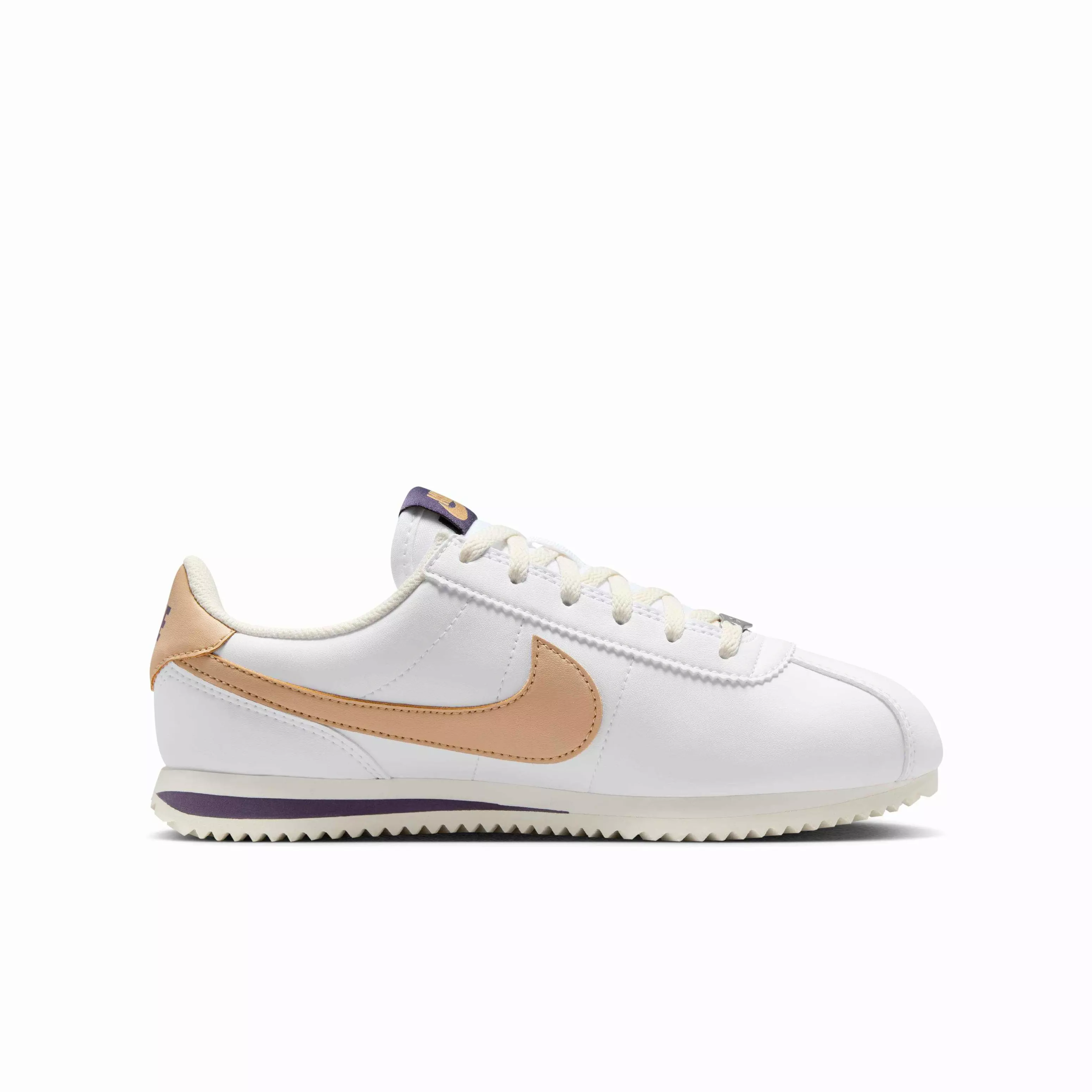 Nike Cortez "White/Dark Raisin/Pale Ivory/Hemp" Grade School Girls' Shoe - WHITE/DK RAISIN/IVORY/HEMP