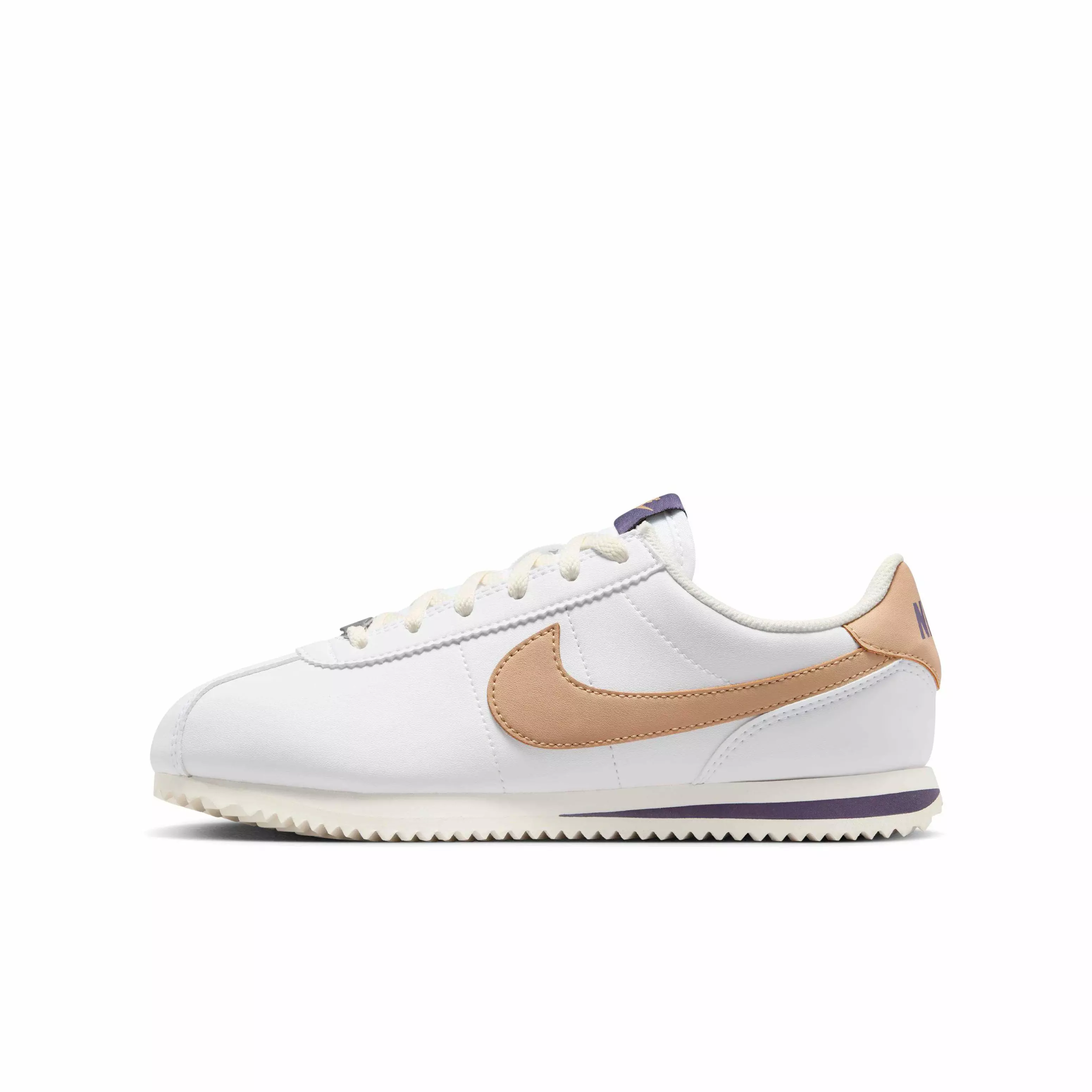Nike Cortez "White/Dark Raisin/Pale Ivory/Hemp" Grade School Girls' Shoe - WHITE/DK RAISIN/IVORY/HEMP