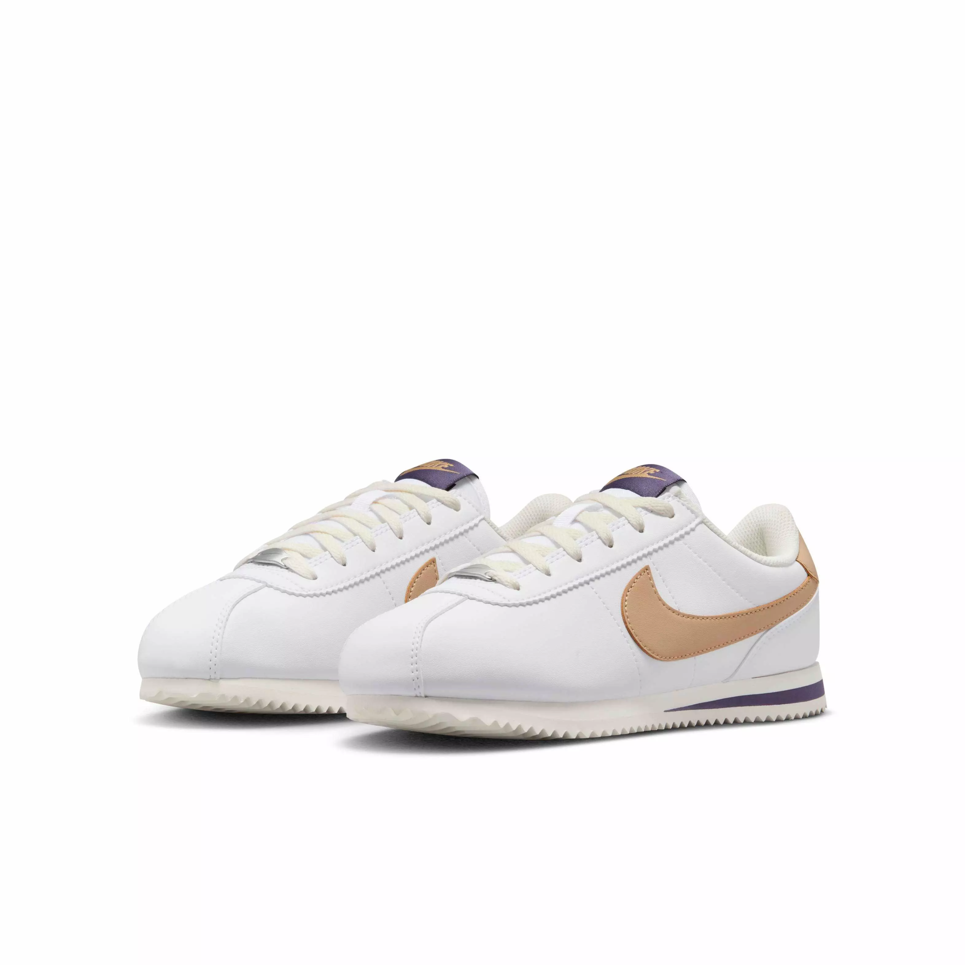 Nike Cortez "White/Dark Raisin/Pale Ivory/Hemp" Grade School Girls' Shoe - WHITE/DK RAISIN/IVORY/HEMP