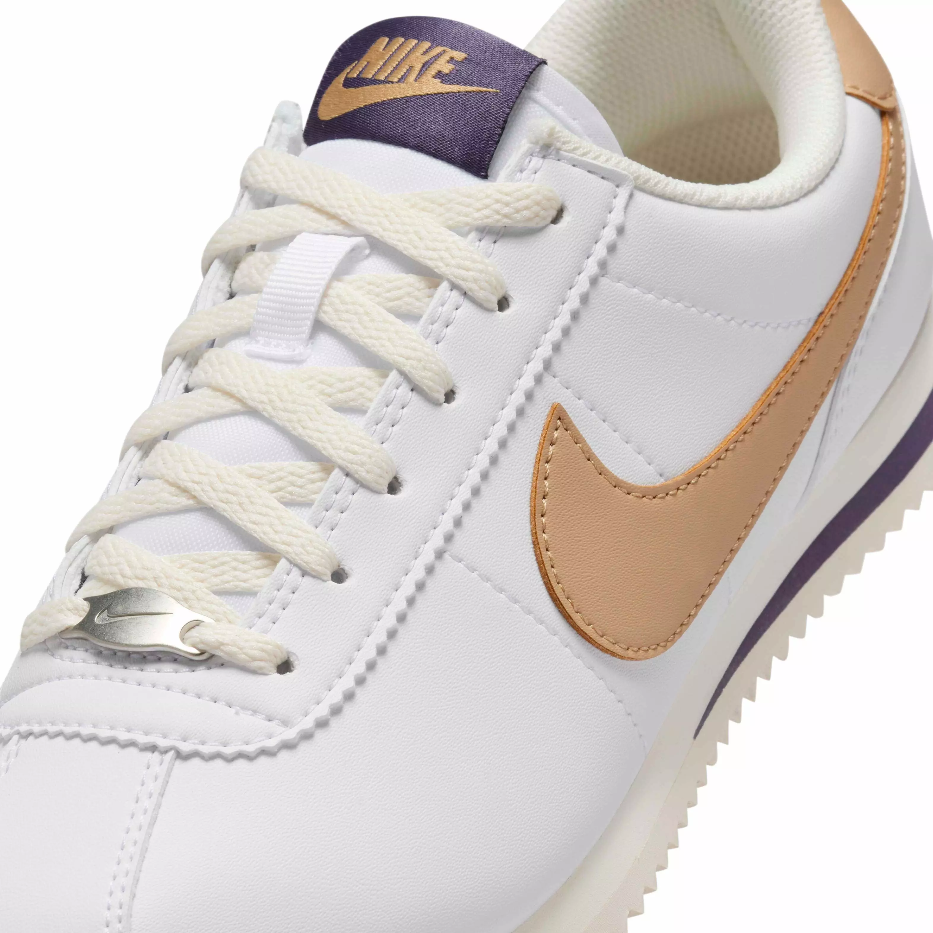 Nike Cortez "White/Dark Raisin/Pale Ivory/Hemp" Grade School Girls' Shoe - WHITE/DK RAISIN/IVORY/HEMP