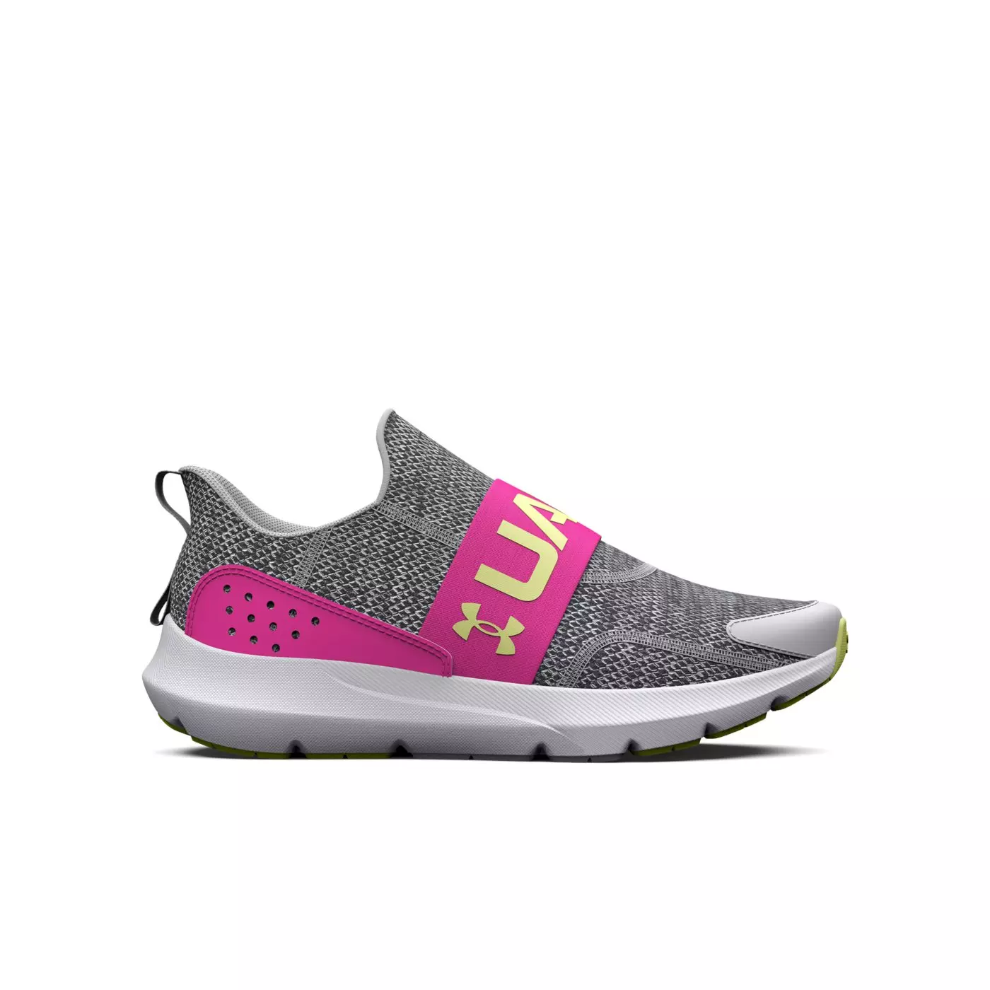 Under Armour Surge 3 Slip "Halo Grey/Rebel Pink" Grade School Girl's Running Shoe - GREY/PINK