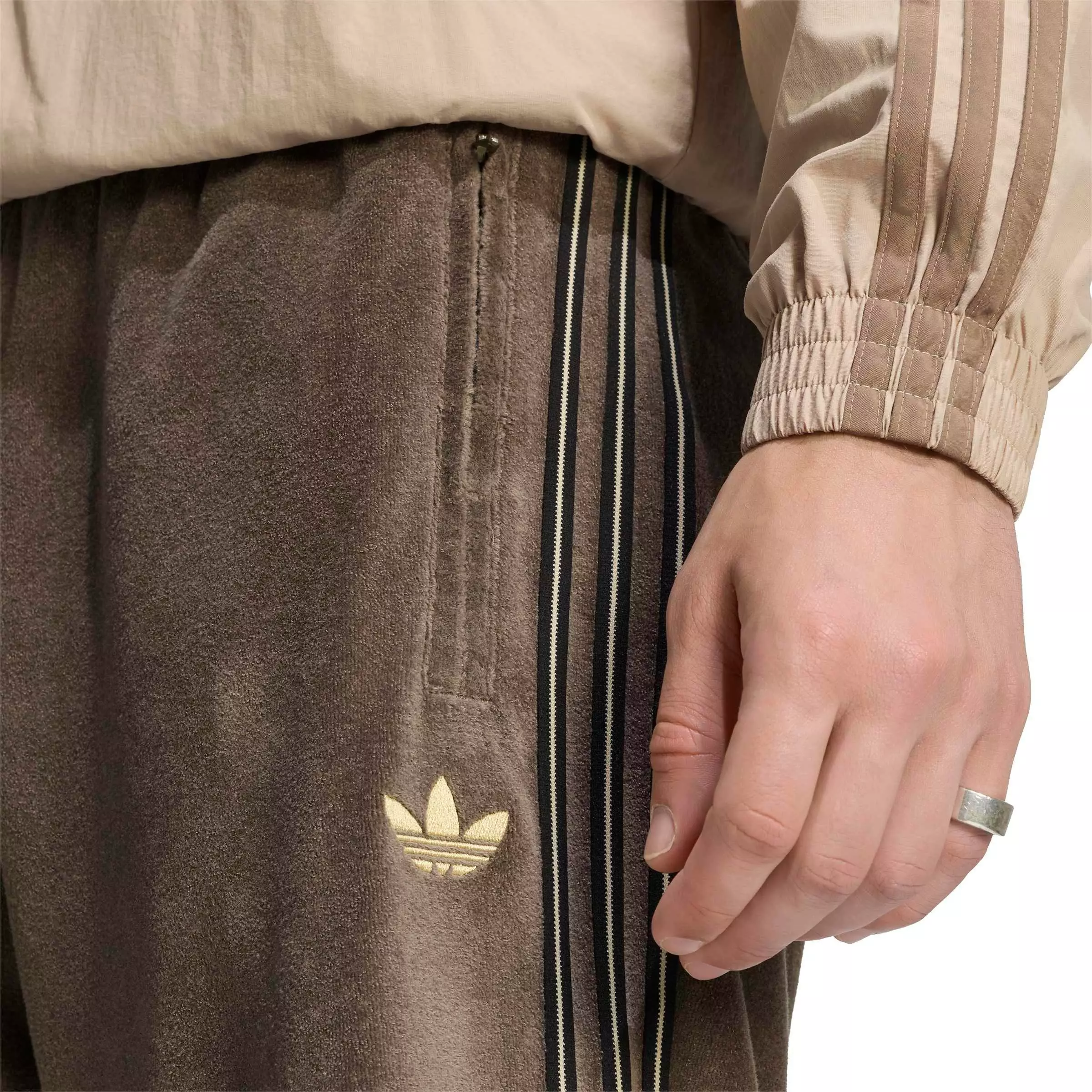 adidas Originals Men's Firebird Velour Track Pants - Branch Brown - BRANCH BROWN