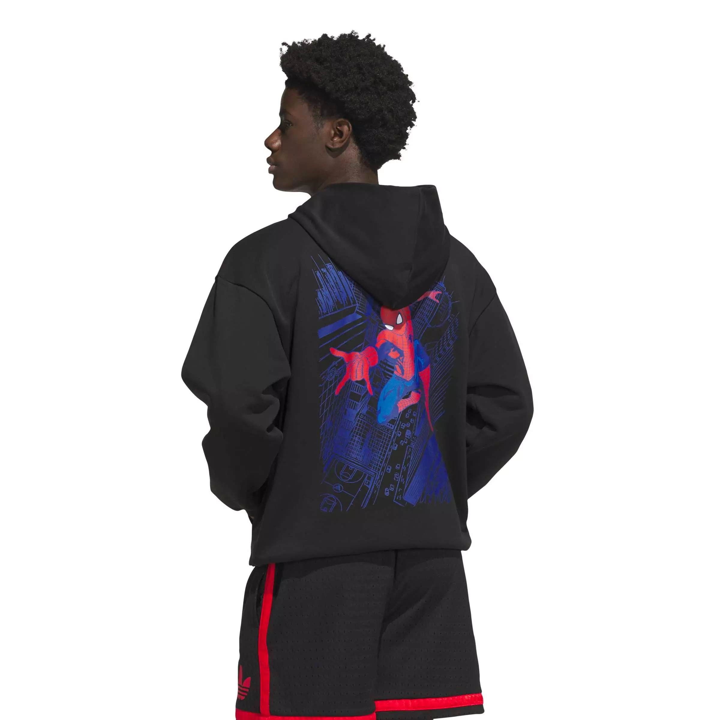 adidas Men's Originals x Spiderman Worldwide Hoops Graphic Hoodie - Black - BLACK