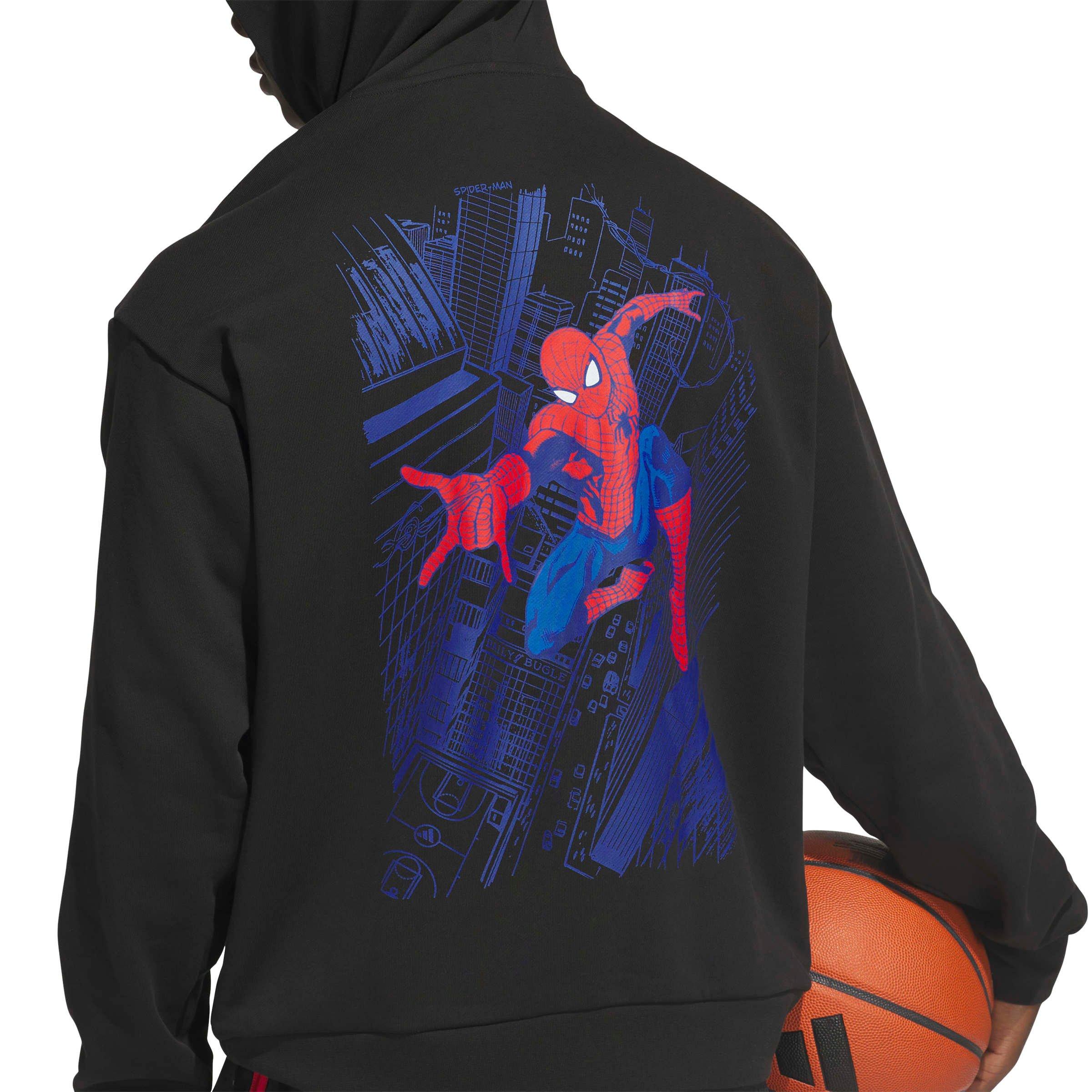 adidas Men's Originals x Spiderman Worldwide Hoops Graphic Hoodie - Black - BLACK Thumbnail View 3