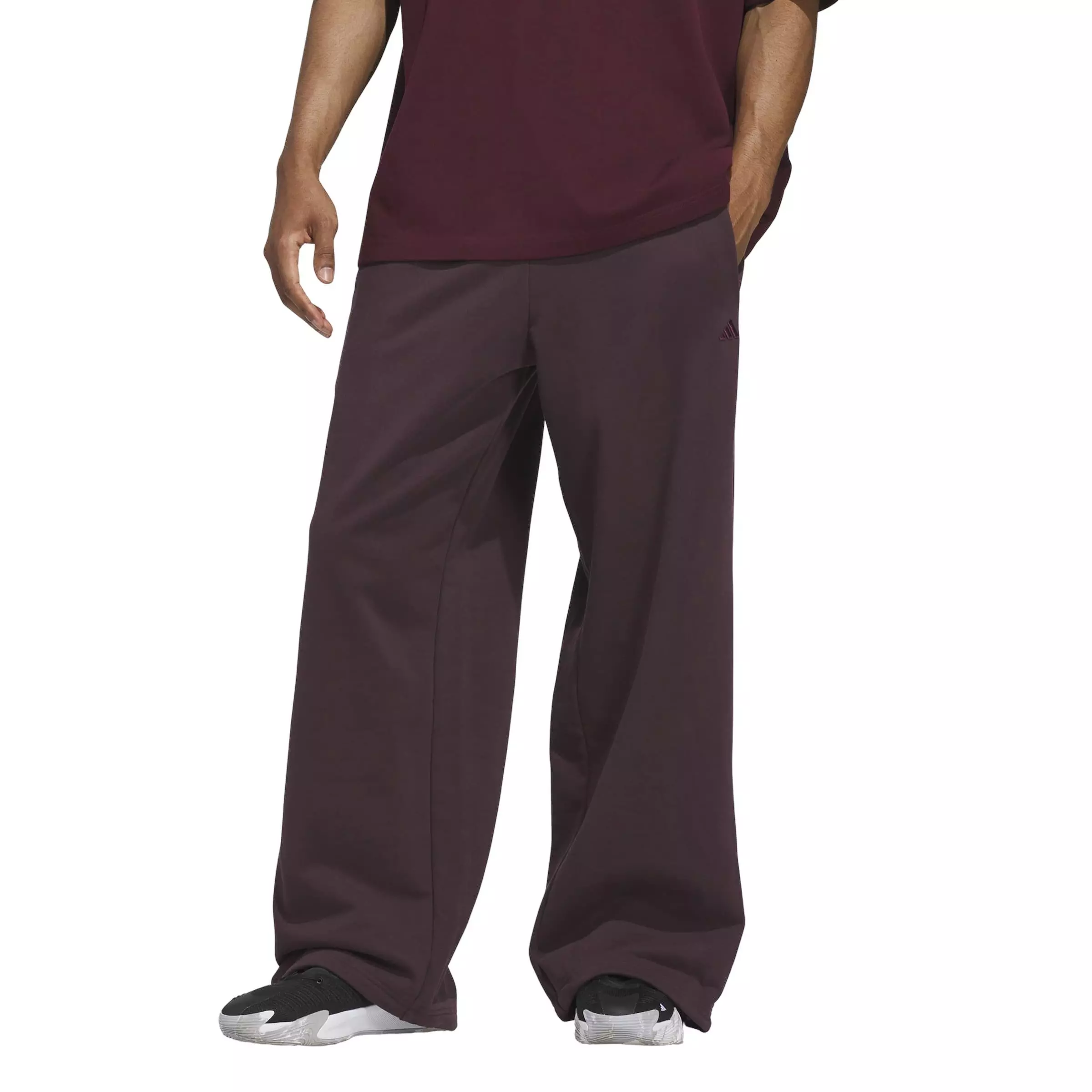 adidas Men's Basketball Fleece 3-Stripe Pants - Maroon - MAROON
