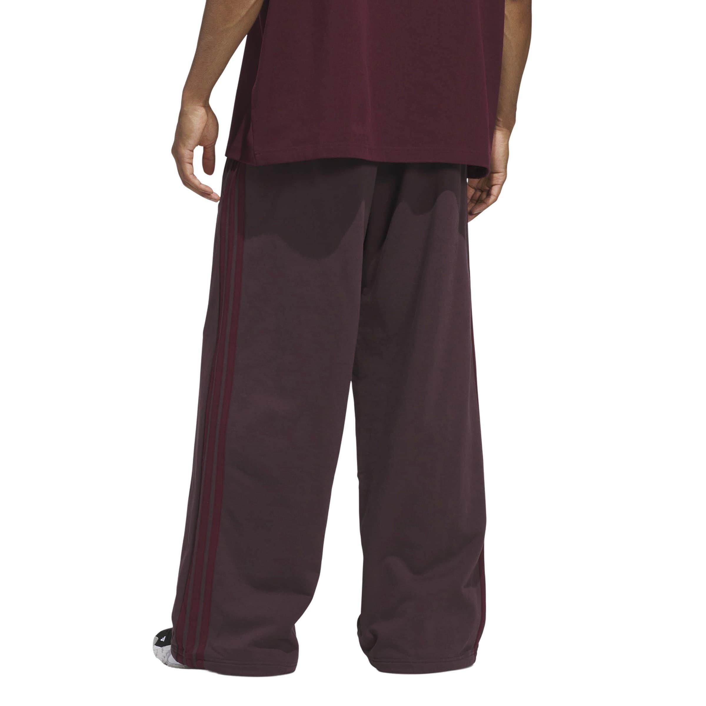 adidas Men's Basketball Fleece 3-Stripe Pants - Maroon - MAROON