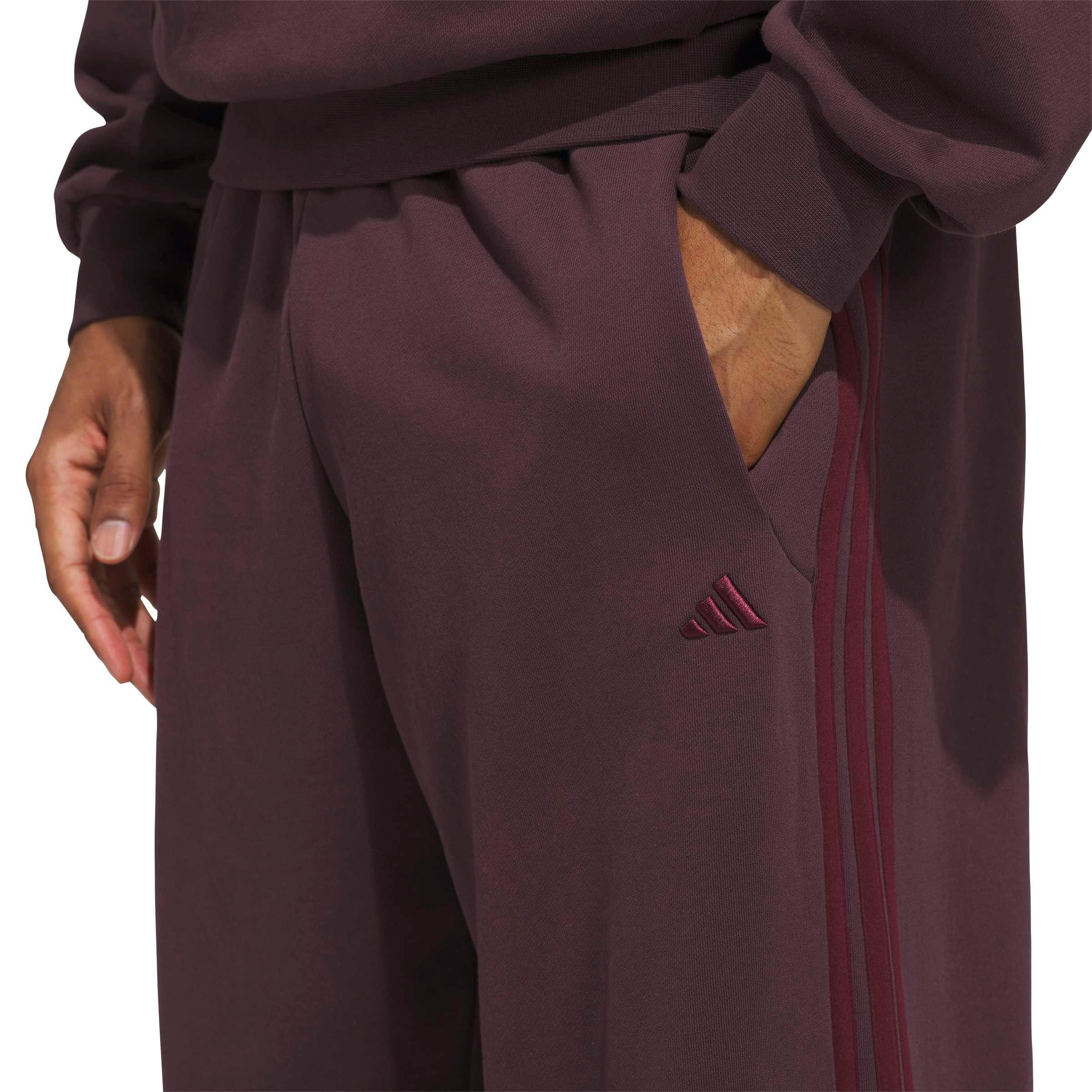 adidas Men's Basketball Fleece 3-Stripe Pants - Maroon - MAROON