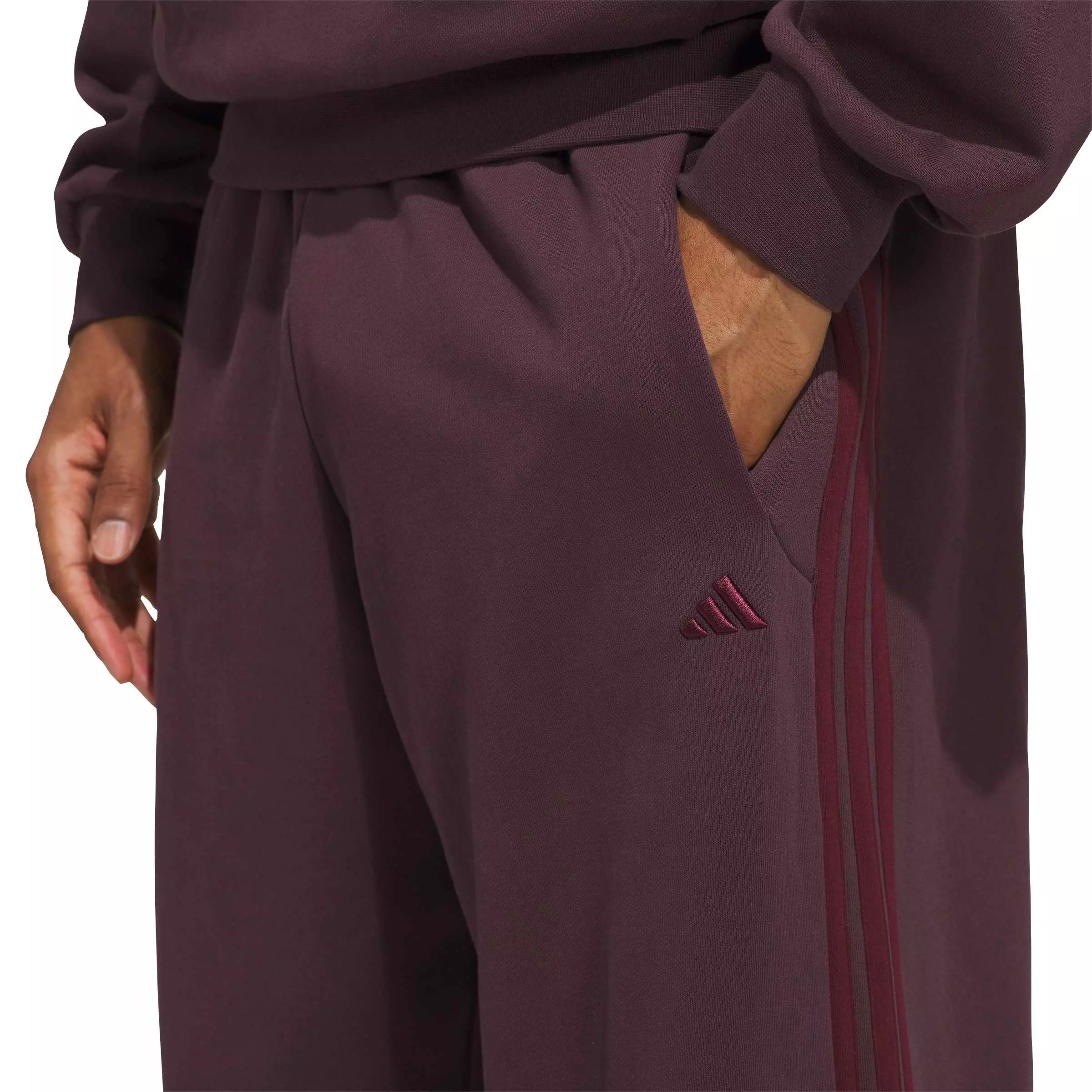 adidas Men's Basketball Fleece 3-Stripe Pants - Maroon - MAROON