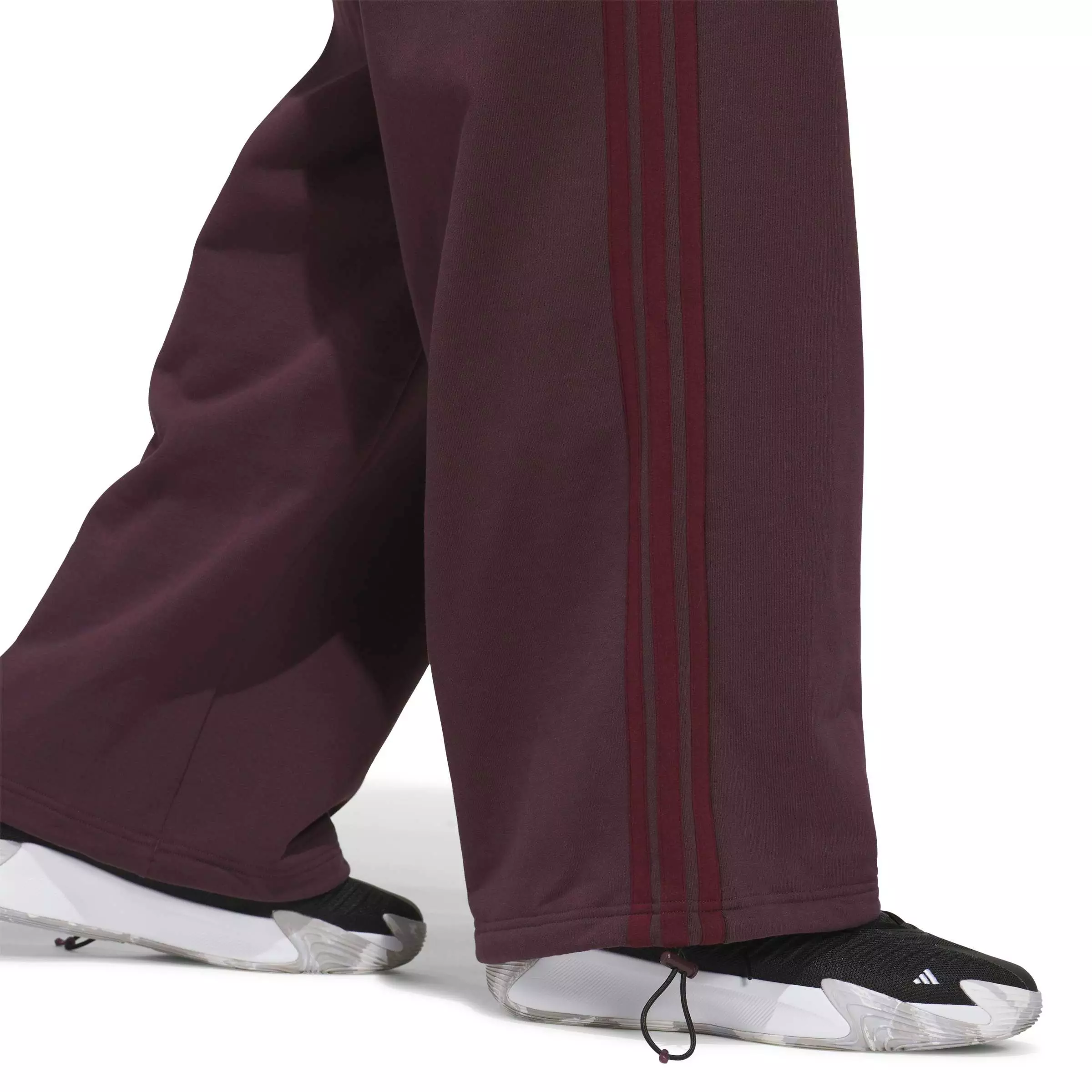 adidas Men's Basketball Fleece 3-Stripe Pants - Maroon - MAROON