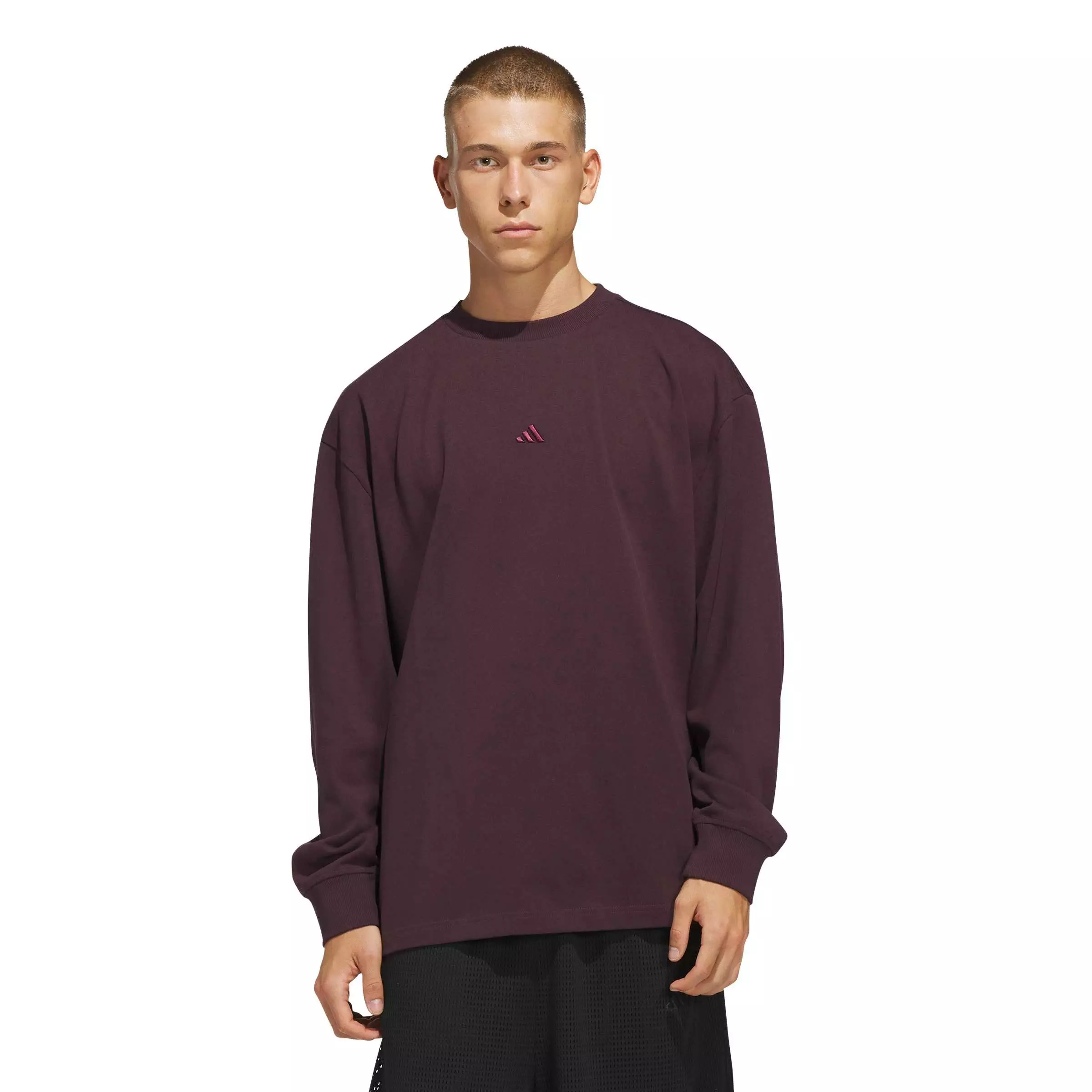 adidas Men's Basketball Single jersey Long Sleeve Top - Maroon - MAROON