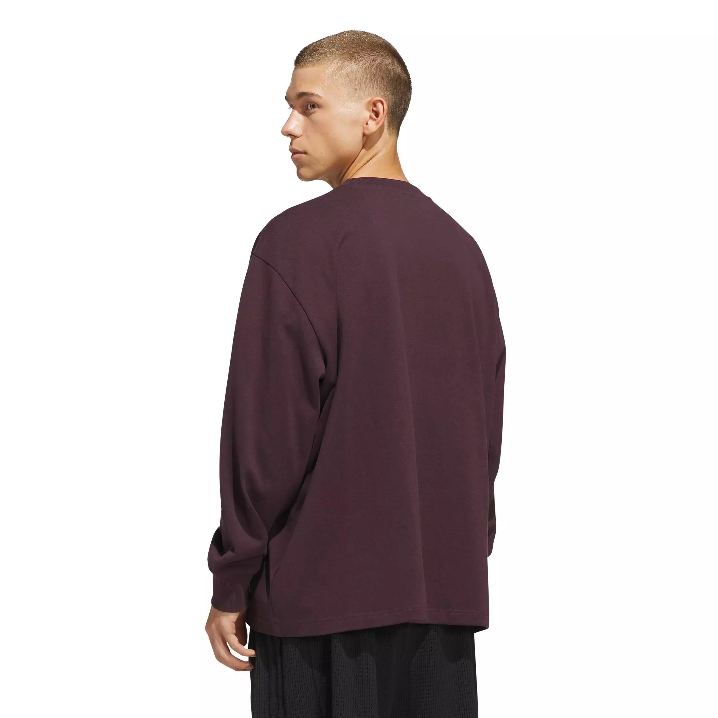 adidas Men's Basketball Single jersey Long Sleeve Top - Maroon - MAROON