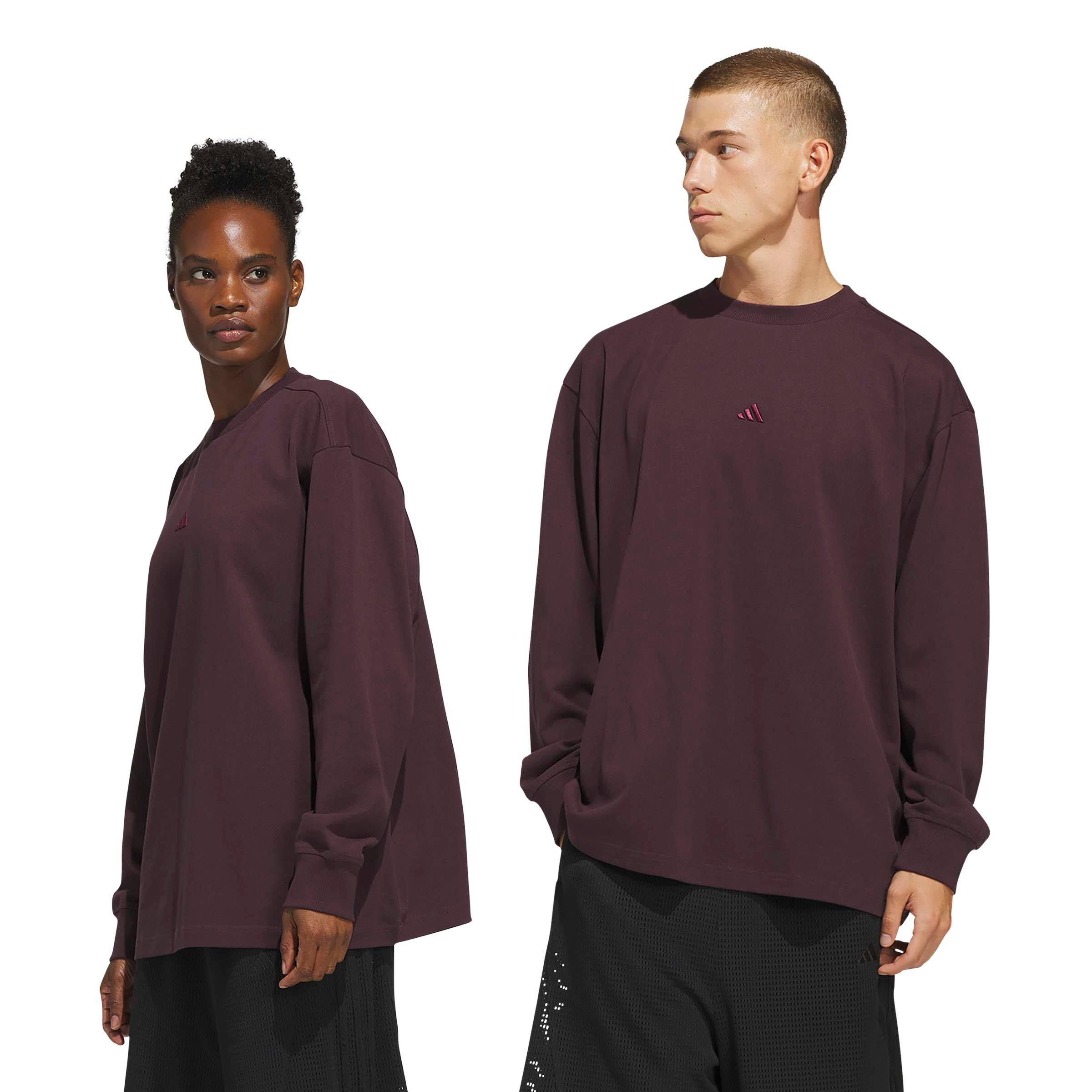 adidas Men's Basketball Single jersey Long Sleeve Top - Maroon - MAROON