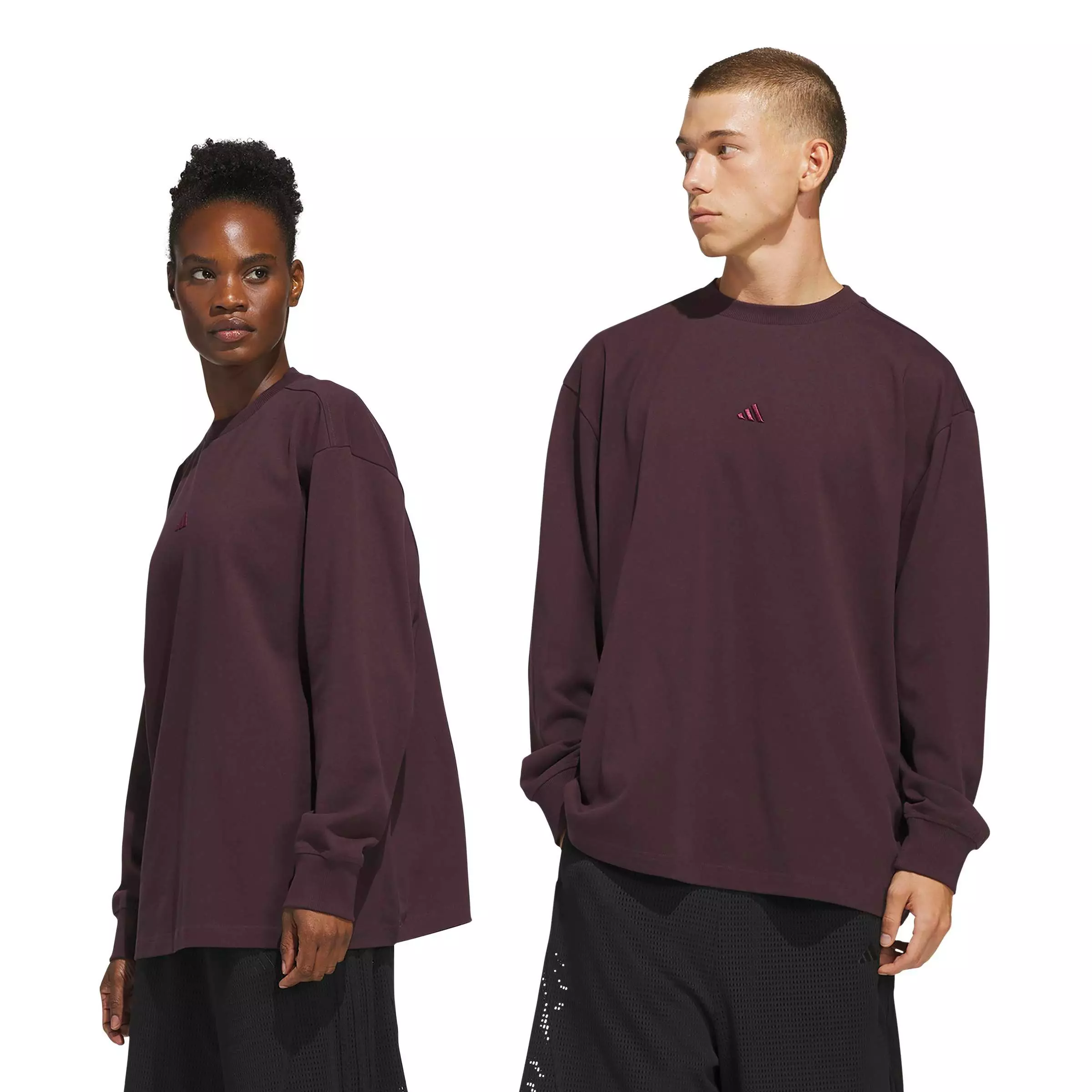 adidas Men's Basketball Single jersey Long Sleeve Top - Maroon - MAROON