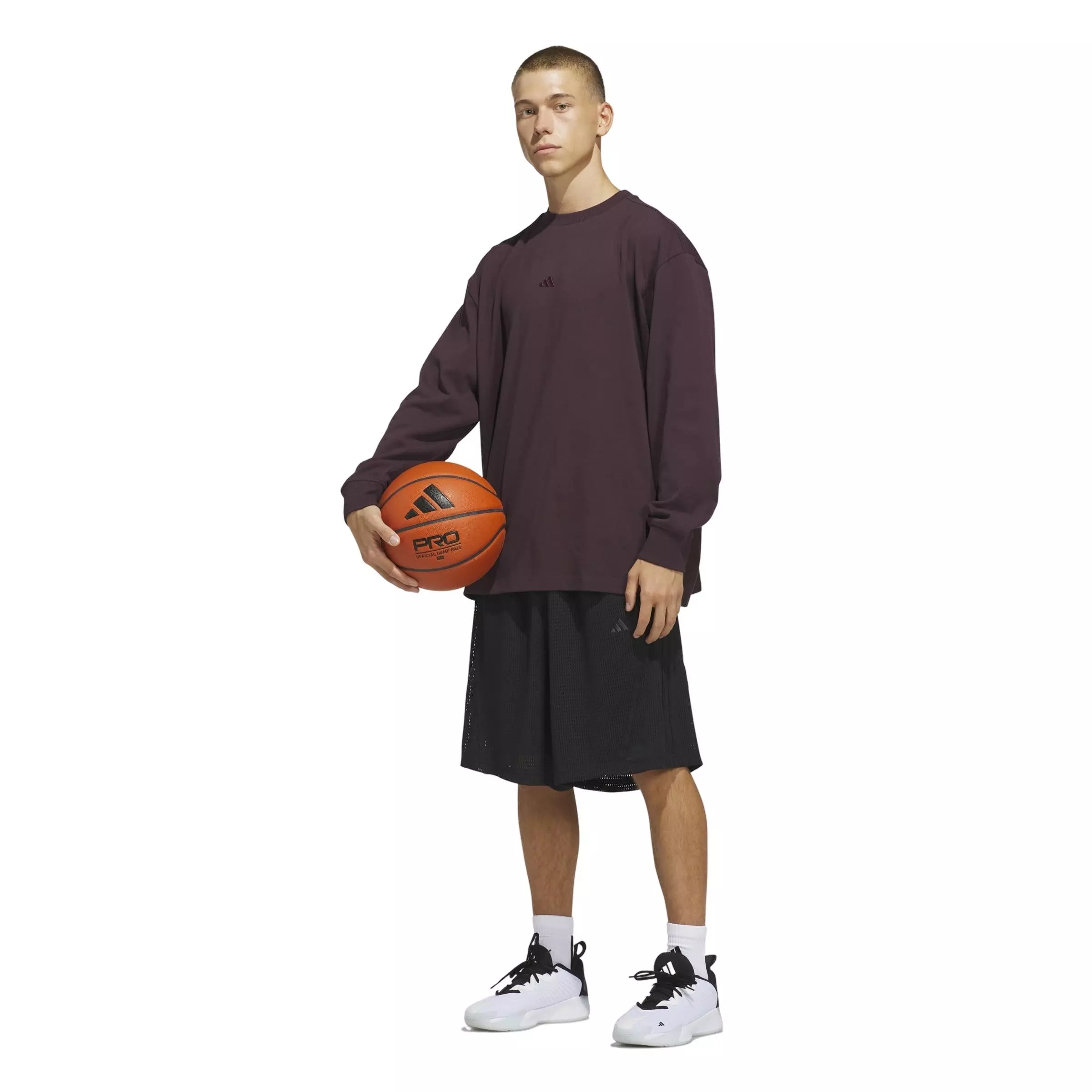 adidas Men's Basketball Single jersey Long Sleeve Top - Maroon - MAROON