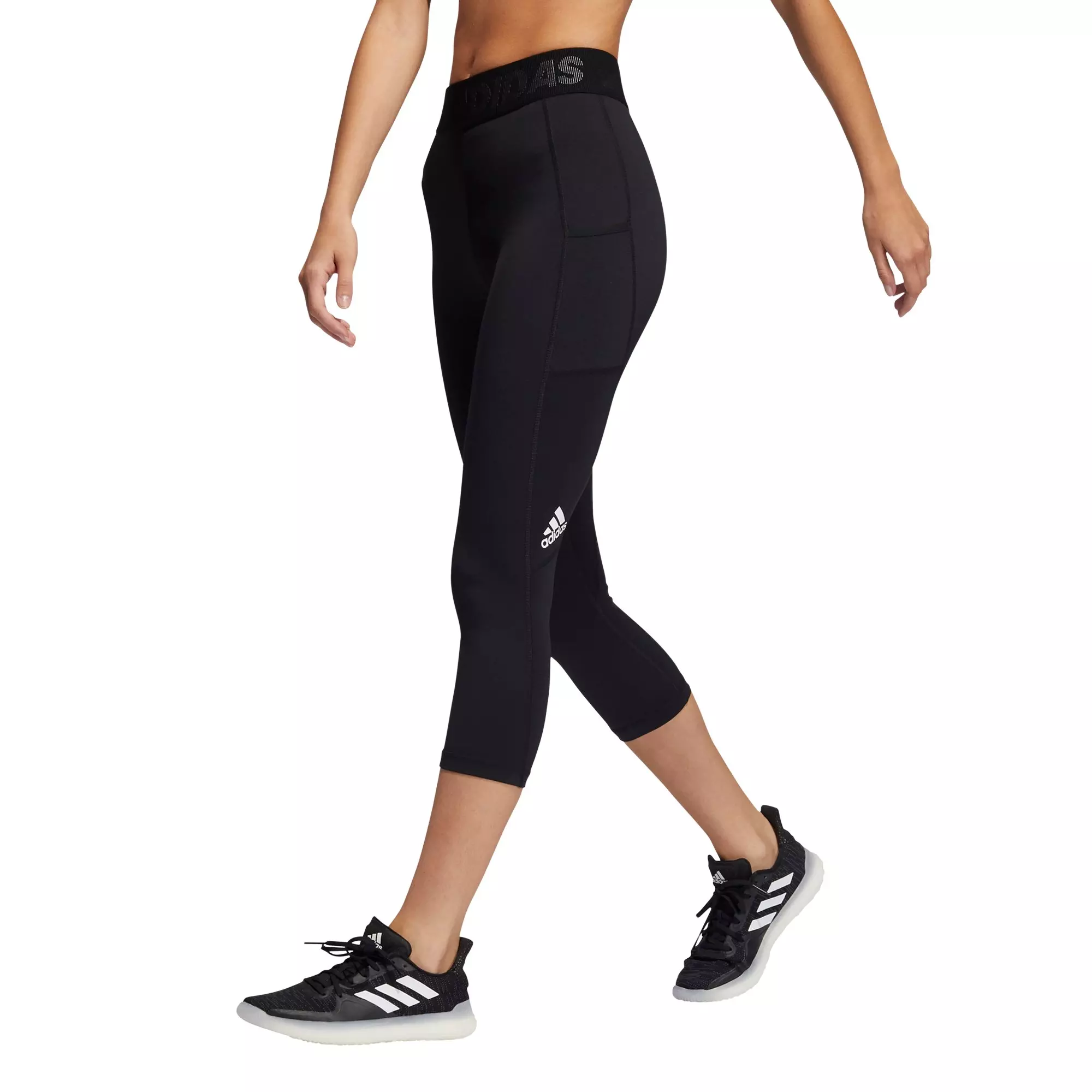 Women Adidas Techfit Capri Workout Grey Leggings with Pocket NEW